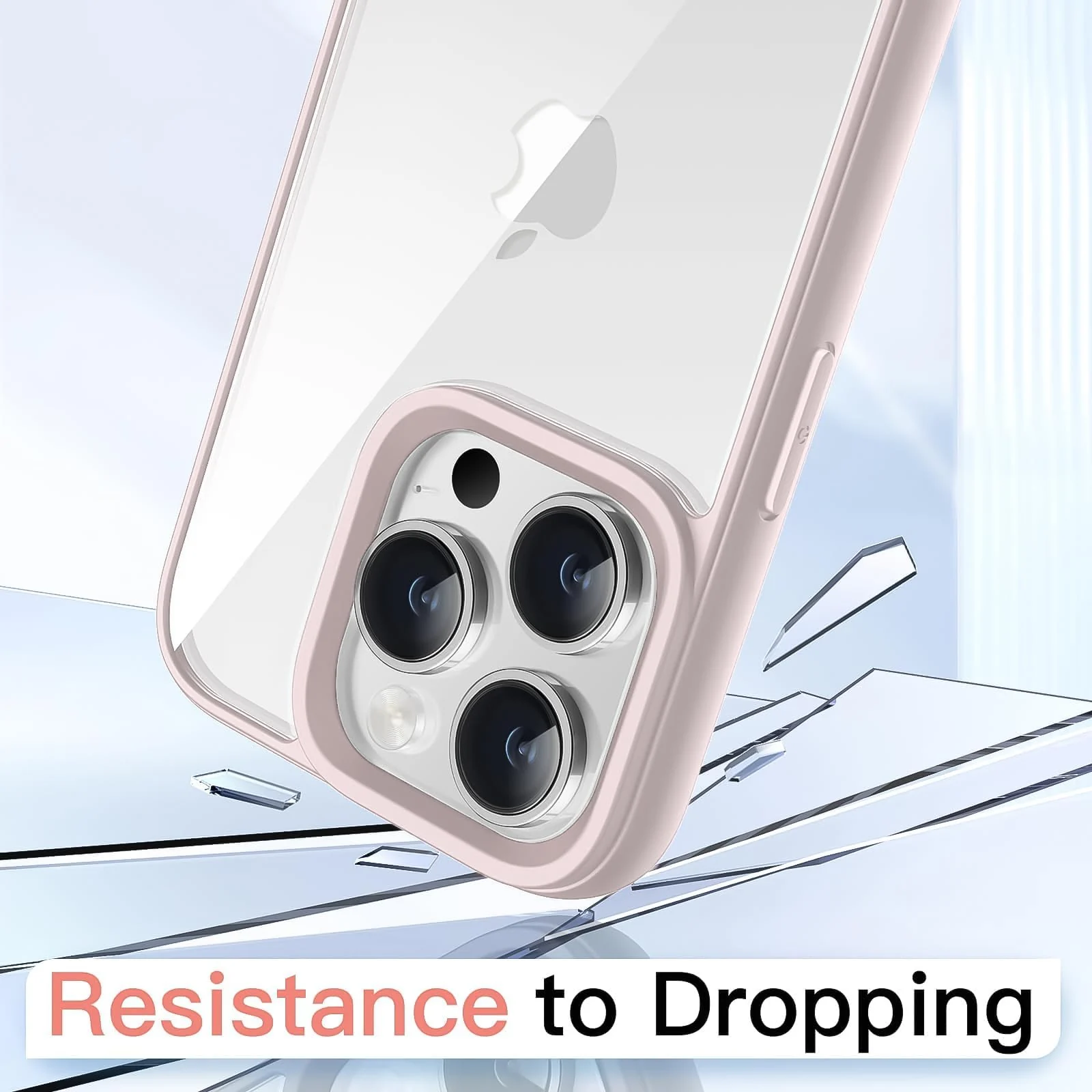 DL3 Mobilak Clear TPU Case for iPhone 16 Pro 6.3-Inch, Supports wireless charging, Shock-absorbing protection, Anti-fingerprint finish - Pink