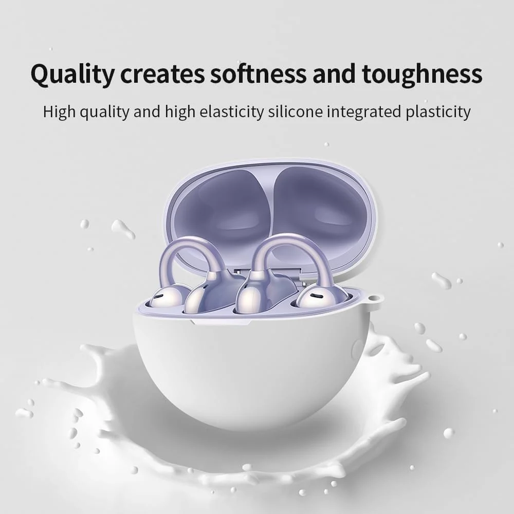 DL3 Mobilak Compatible with Huawei FreeClip Case Cover, Soft Silicone Shockproof Protective Skin Case for Huawei Free Clip Wireless Earbuds with Carabiner, Front LED Visible - White