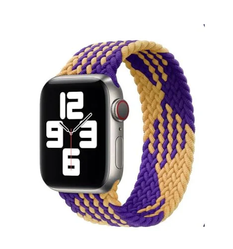 Medium — DL3 MOBILAK Braided Solo Loop Band For Apple Watch Band 49mm 45mm 44mm 42mm, Replacement Wristband Nylon Strap for iWatch Series SE 9/8/7/6/5/4/3/2/1/Ultra/Ultra 2 (Medium) - Purple Yellow