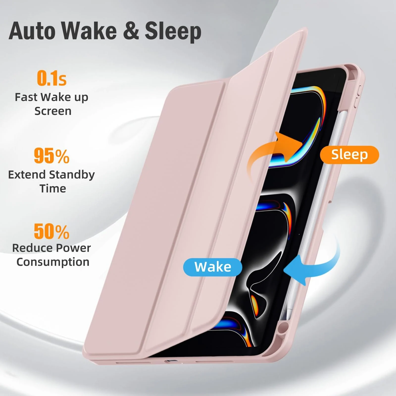 DL3 Mobilak Case for iPad Pro 11-Inch M4 2024 (5th Generation) with Pencil Holder, Clear Transparent Back Shell Slim Stand Shockproof Tablet Cover, Auto Wake/Sleep - Pink