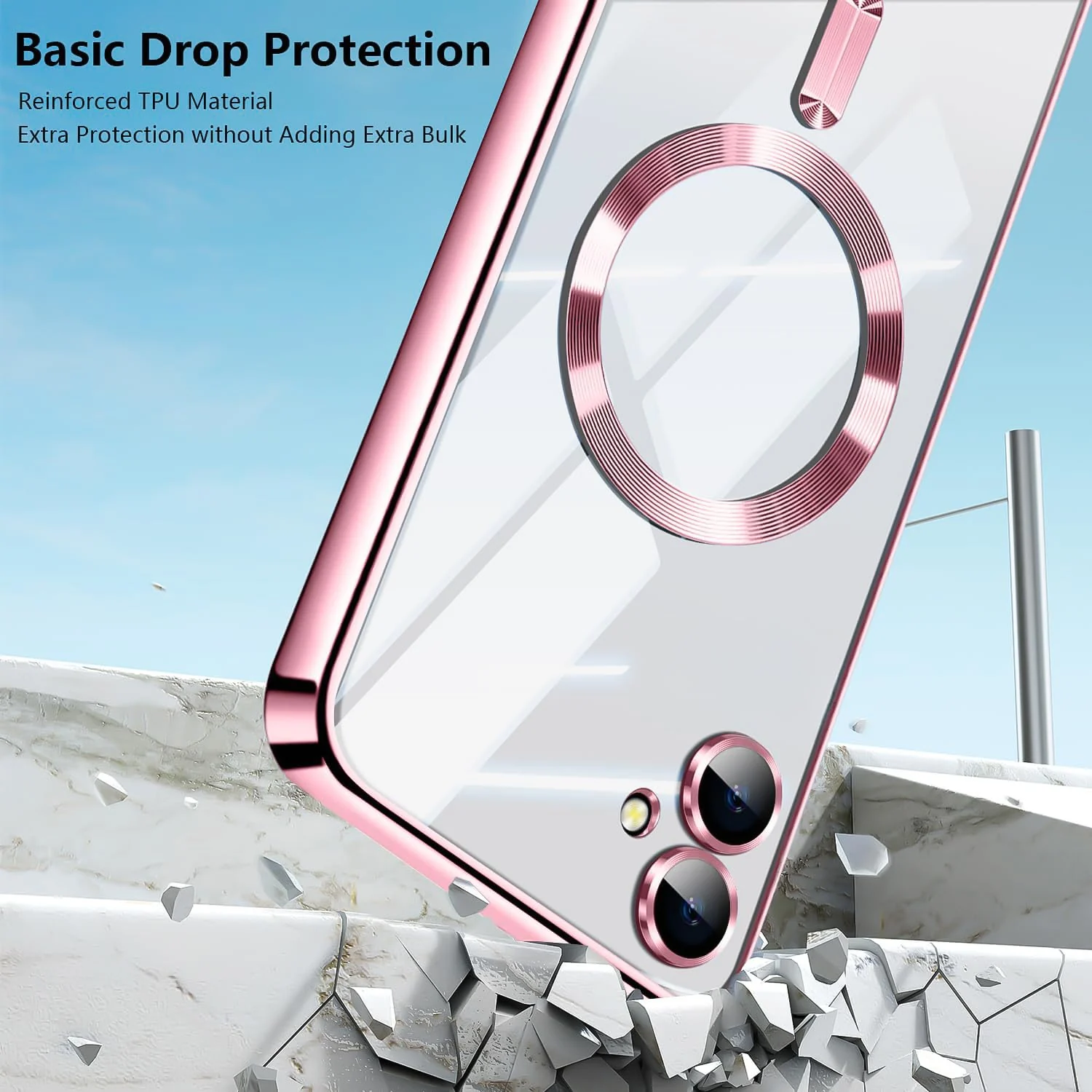 DL3 Mobilak Clear MagSafe-Compatible TPU Case and Camera Lens Protector for Samsung Galaxy A06 - Pink