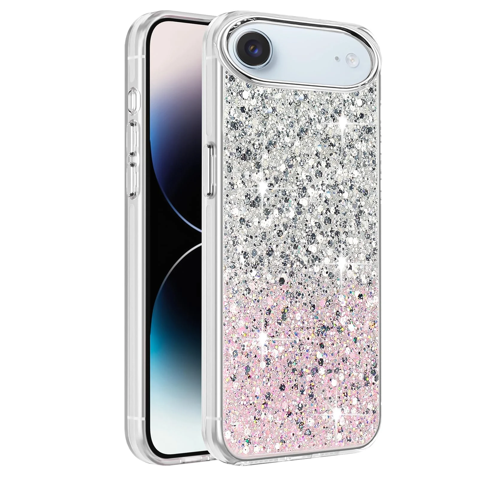 DL3 Mobilak Glitter Rhinestone Protective Case for iPhone 17 Air 6.5-Inch with Shockproof Design - White Pink