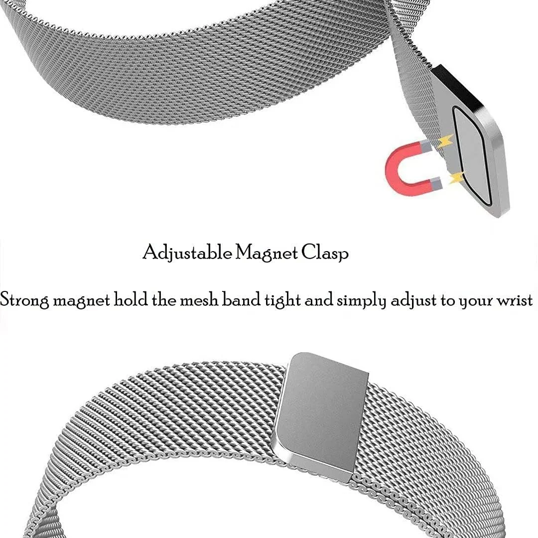 DL3 Mobilak Strap for Honor Band 6/Huawei Band 6/Huawei Band 6 Pro, Metal Woven Stainless Steel Magnetic Replacement Strap, Classic Adjustable Watch Strap For Honor Band 6 Bracelets - Silver