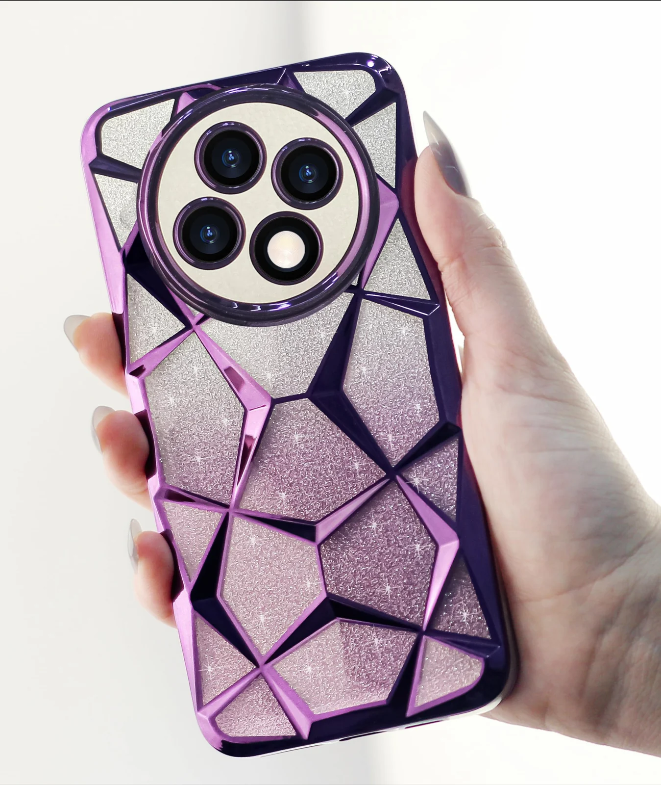 DL3 Mobilak Compatible with OPPO Reno12 F/Reno 12F Case Plating Bling Gradient Glitter Clear Cover Soft TPU Silicone Cute Camera Protection Shockproof Back for Women Girls Case - Purple