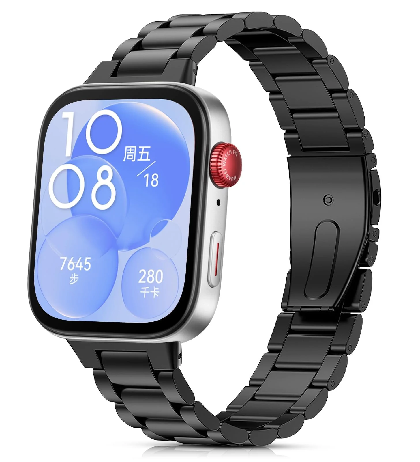 DL3 Mobilak Metal Straps Compatible with Huawei Watch Fit 3/Fit 4/Fit 4 Pro Strap, Stainless Steel Replacement Band with Folding Clasp, Adjustable Replacement Bracelet Wristband - Black