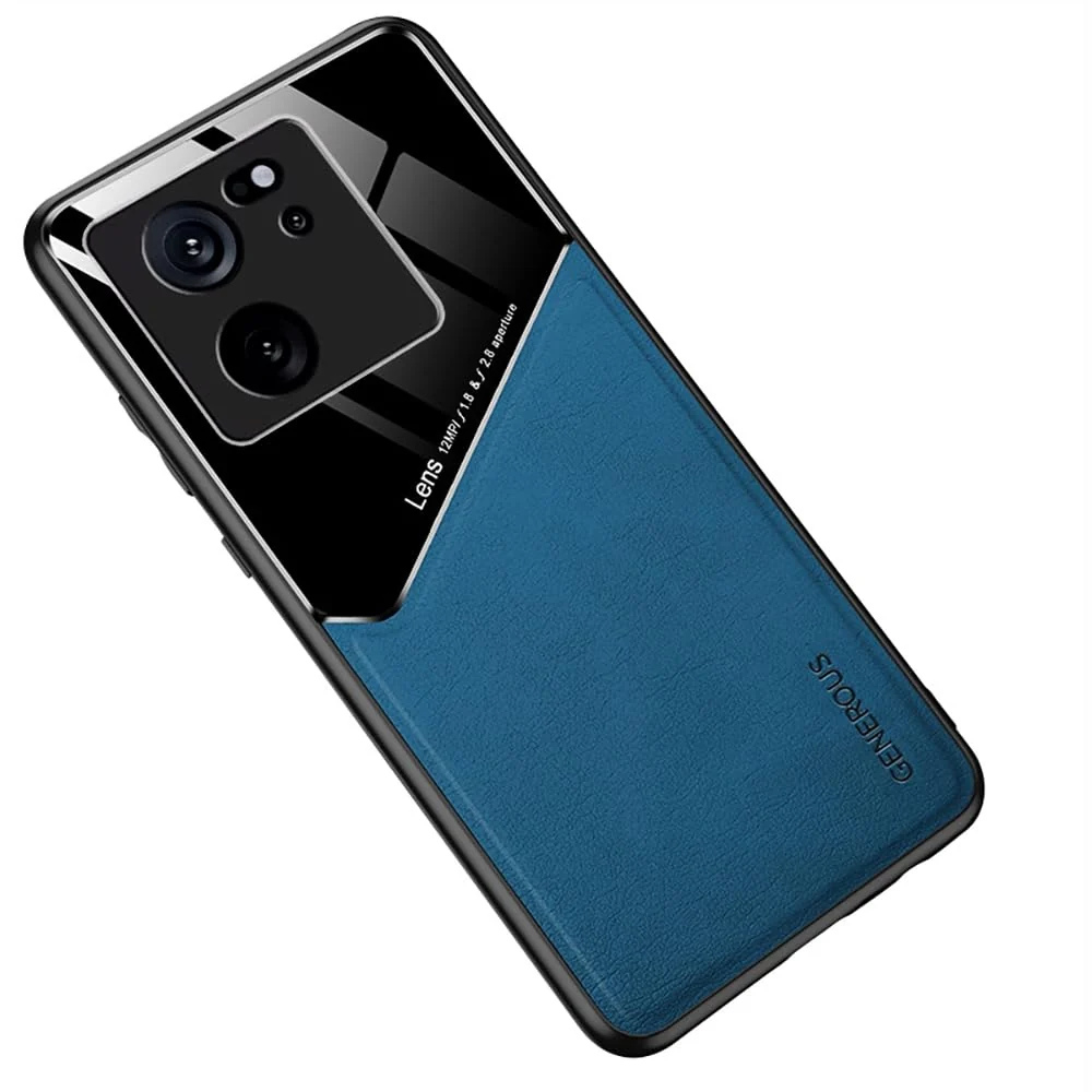 DL3 Mobilak Leather and PC Protective Case for Xiaomi 13T / Xiaomi 13T Pro, Built-in magnetic car-mount support, Shock-absorbing protection, Raised edges around the screen and camera - Blue