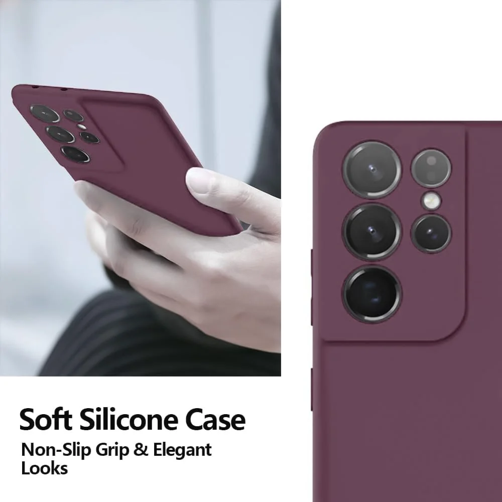 DL3 Mobilak Soft Silicone Gel Bumper Case for Samsung Galaxy S21 Ultra 5G - Wine Red