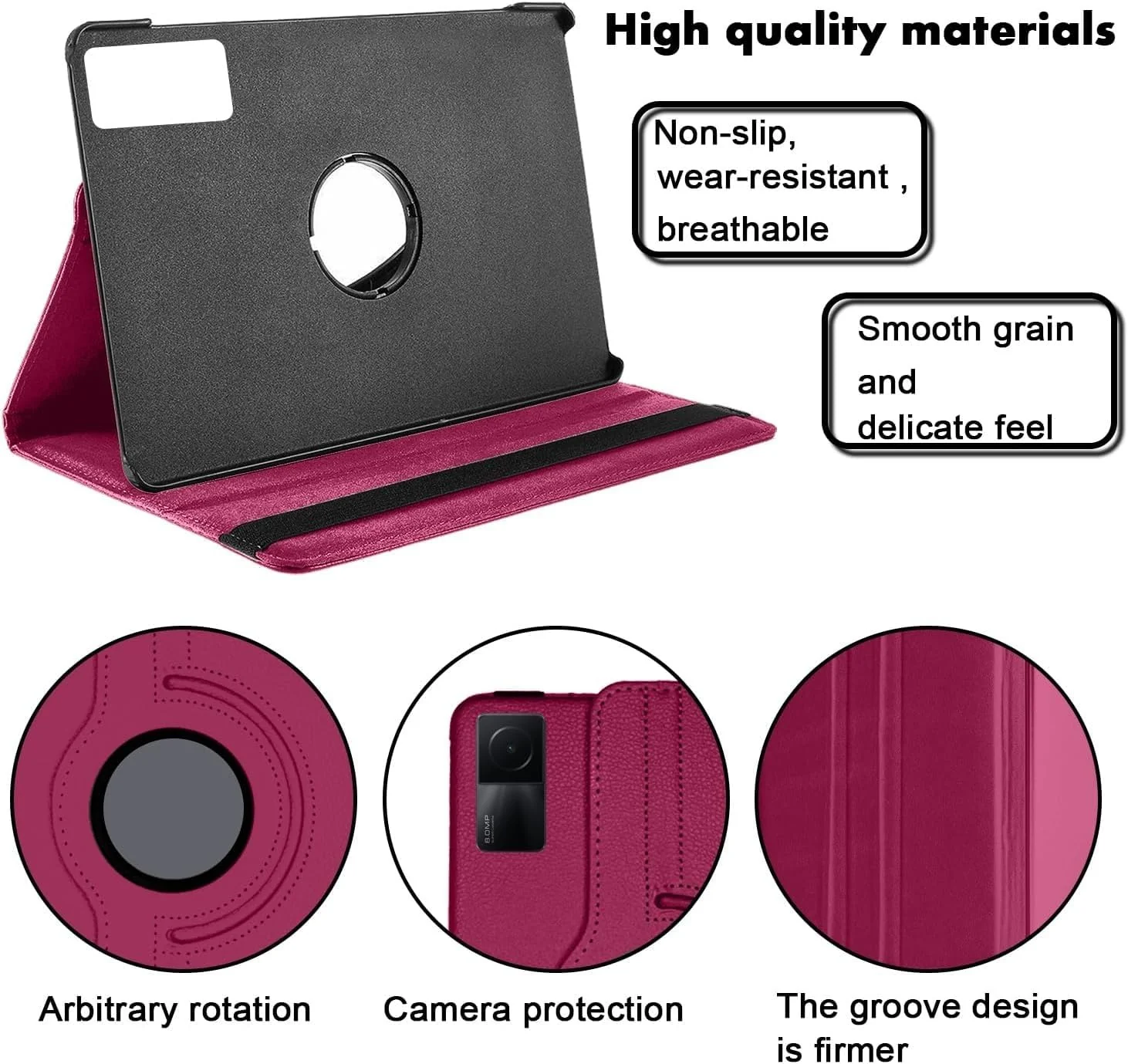 DL3 Mobilak Protective Cover for Xiaomi Redmi Pad SE 11 inch (2023), 360° Rotatable Smart Stand, Leather Folio Flip Cover with Multi-Angle Viewing, Auto Wake Sleep - Pink