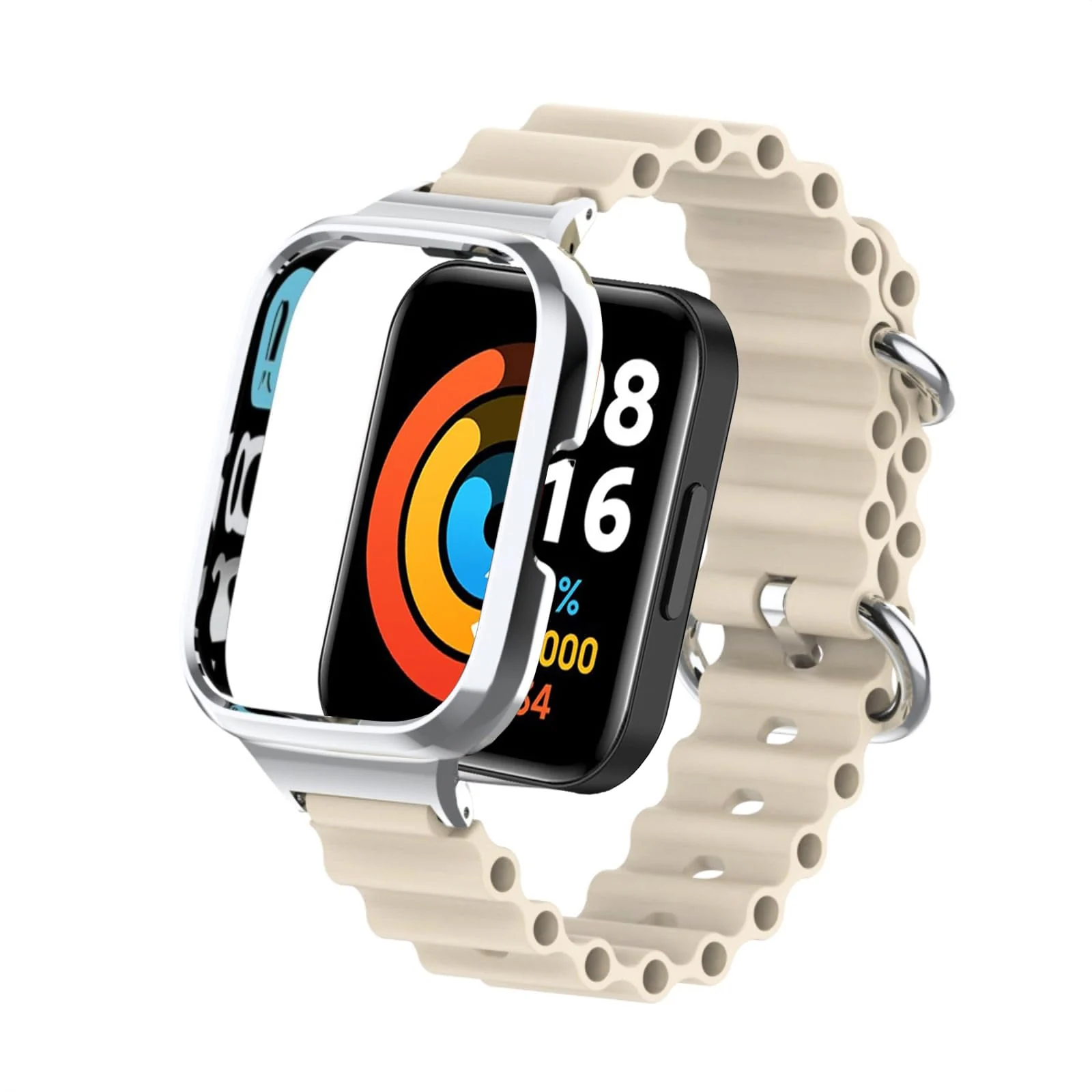 DL3 Mobilak Ocean Strap Compatible with Xiaomi Redmi Watch 2 Lite/Poco Watch/Horloge 2, Adjustable Silicone Strap with Metal Buckle, Band With Frame Metal Women Men Replacement Strap - Beige