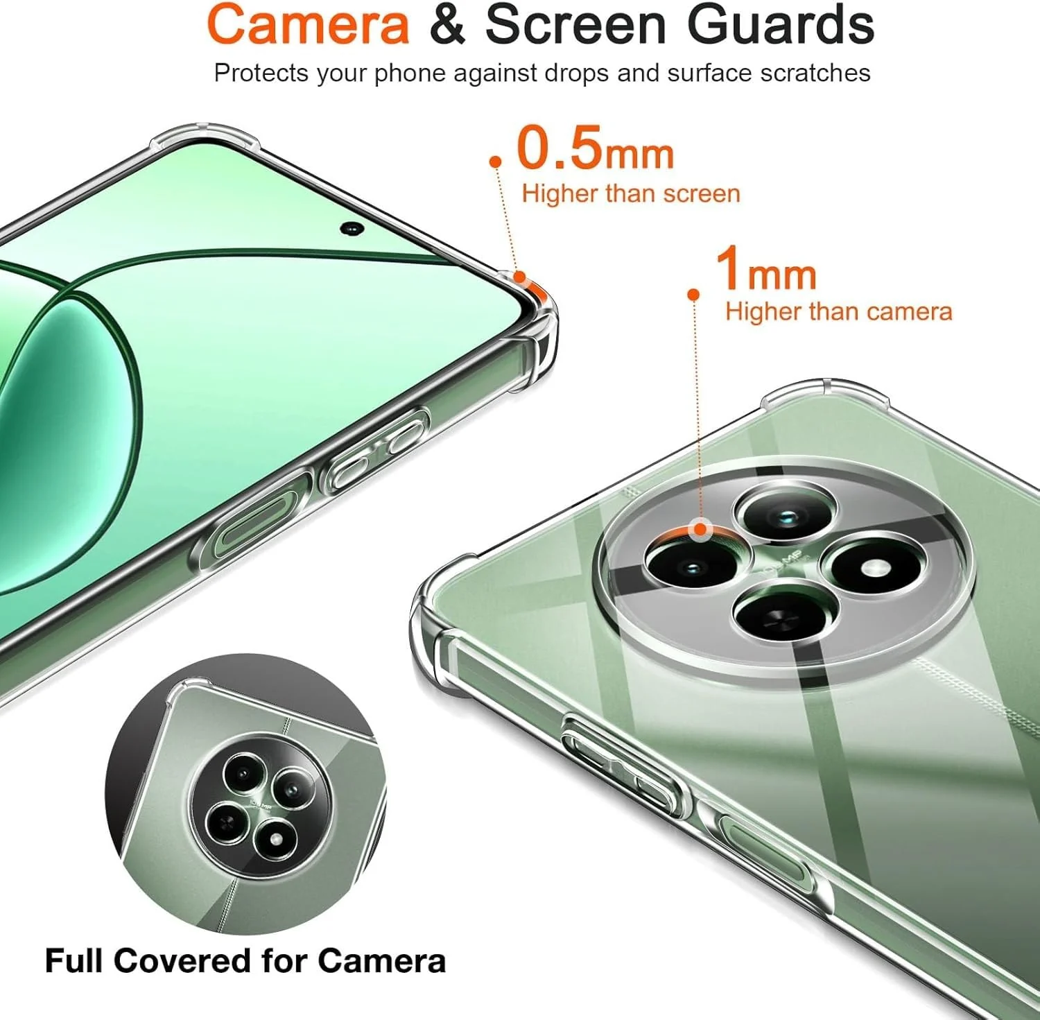 DL3 Mobilak Case Compatible with realme 13 5G / realme 12 5G / realme 12x 5G, Cover Silicone TPU Anti-shock Protector Camera Shockproof Corners - Clear