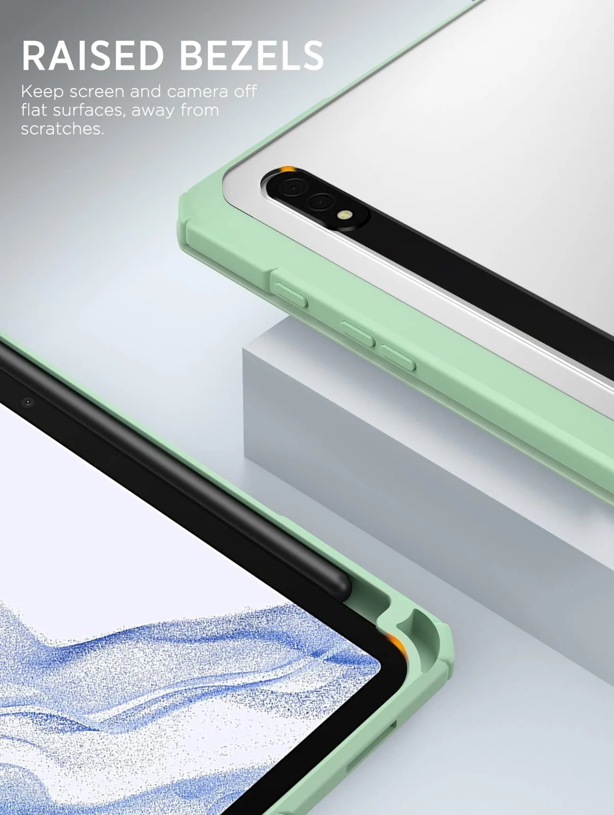 DL3 Mobilak Hybrid Slim Case for Samsung Galaxy Tab S8/Tab S7 11 Inch (Model SM-X700/X706/T870/T875/T878) with S Pen Holder, Cover with Clear Transparent Back Shell, Auto Wake/Sleep - Mint Green
