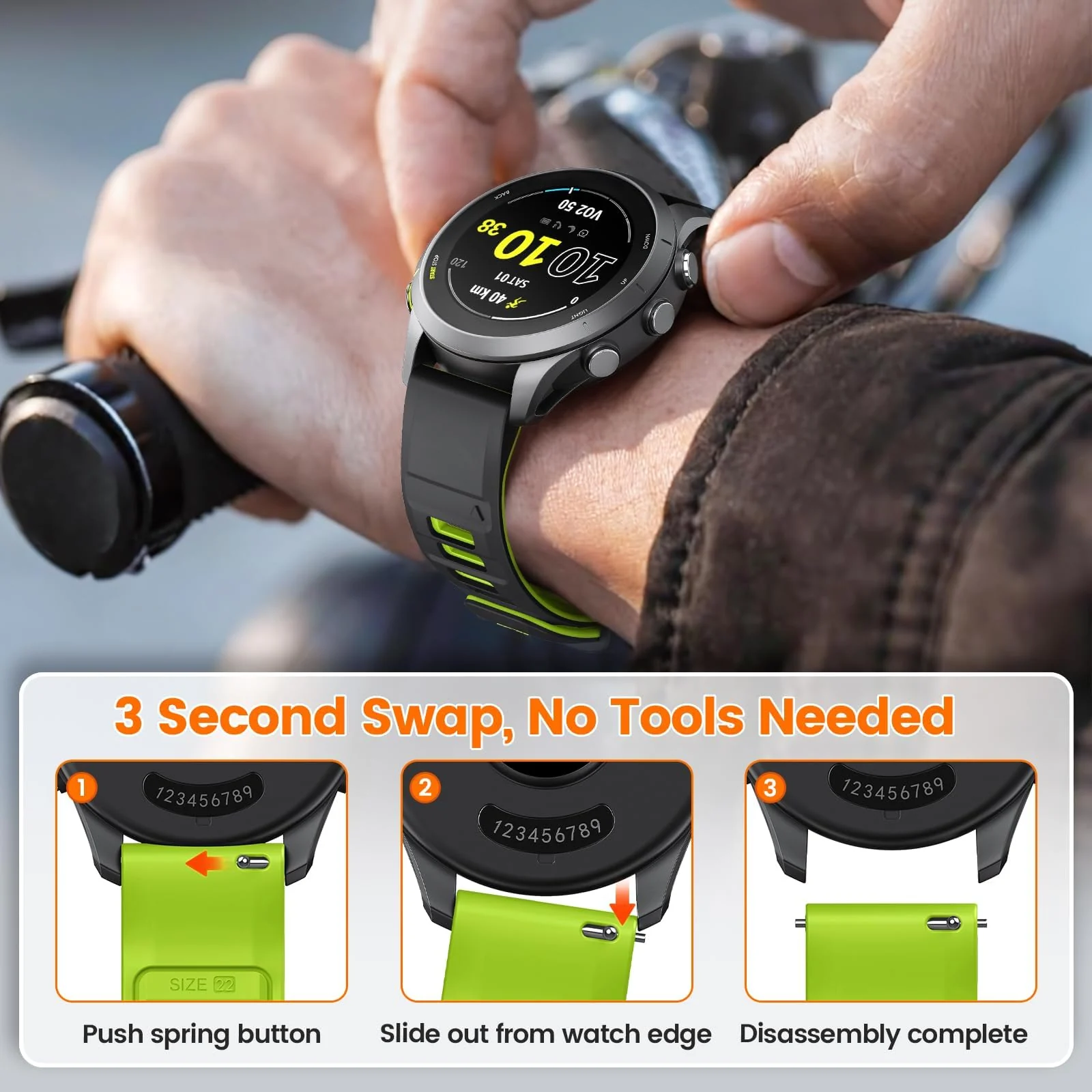 DL3 Mobilak Silicone Sport Band 22MM Strap For Xiaomi Redmi Watch 5 Active/5 Lite/Samsung Galaxy Watch 46mm/Watch 3 45mm/Gear S3/Huawei watch GT5 GT4 GT3 GT2 GT 46MM/GT2E/GT3 Pro/GT 5 Pro/Amazfit GTR4 - Black/green