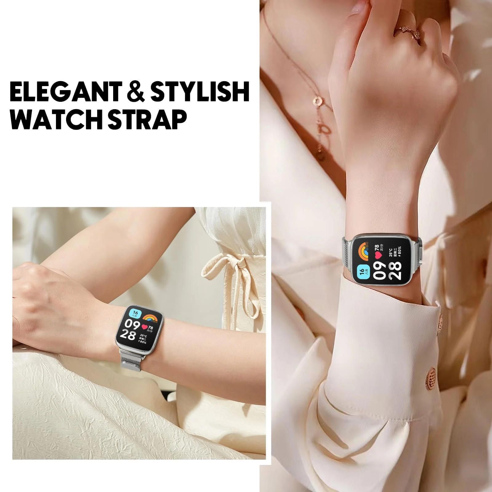 DL3 MOBILAK Milanese Magnetic Stainless-Steel Watch Strap for Xiaomi Redmi Watch 3 Lite and 3 Active - Titanium Silver