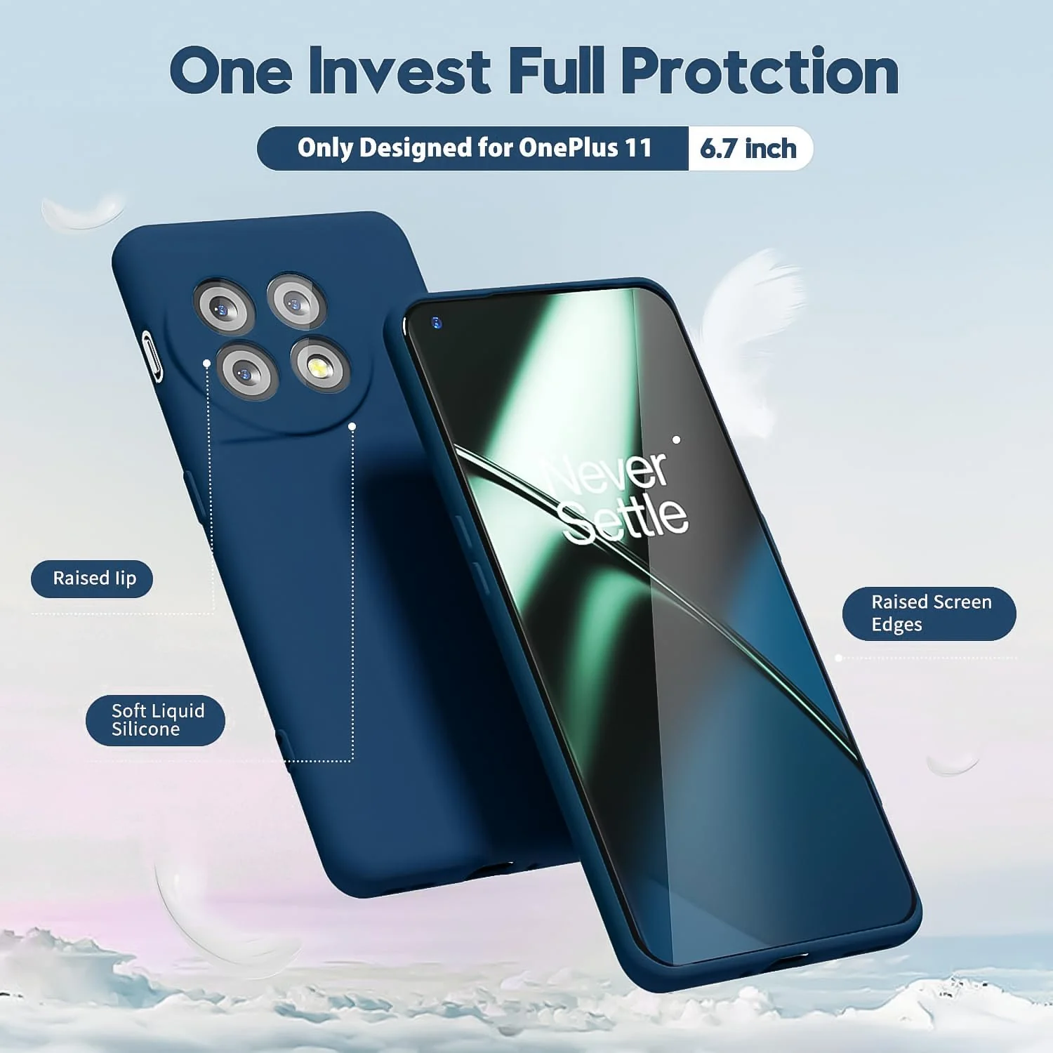 DL3 MOBILAK OnePlus 11 Case,Soft Flexible Silicone Gel Rubber Bumper Cover,Full Body Shockproof Protective Phone Case - Blue