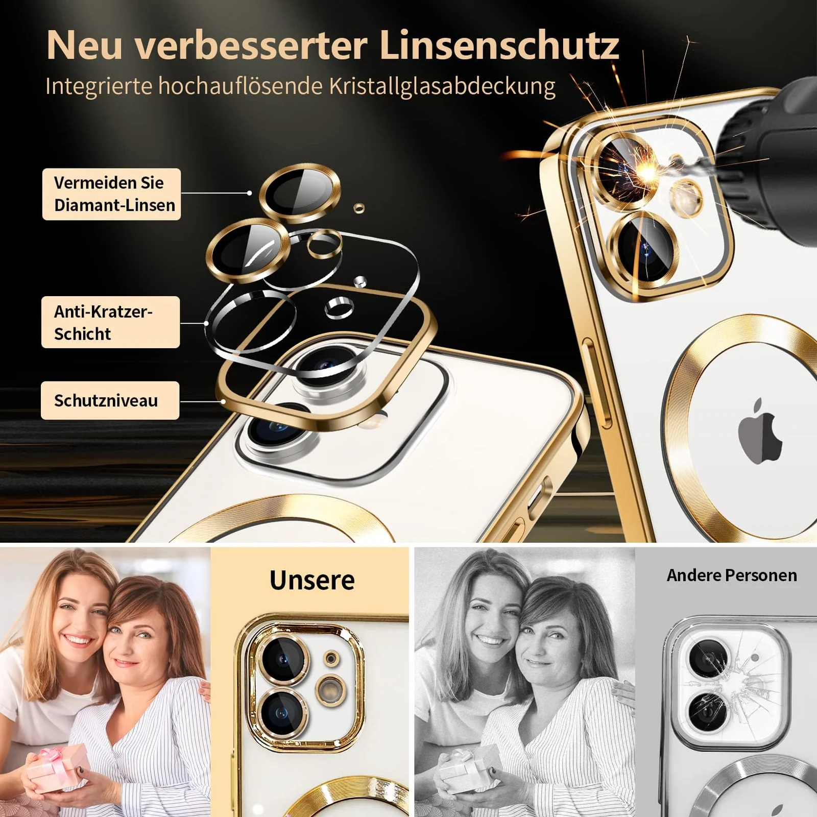 DL3 Mobilak Case for iPhone 11 (6.1 Inch) Compatible with MagSafe with Camera Lens Protector, Magnetic Clear Case Full Protection Plating Anti-Scratch Slim Thin Case Cover - Gold
