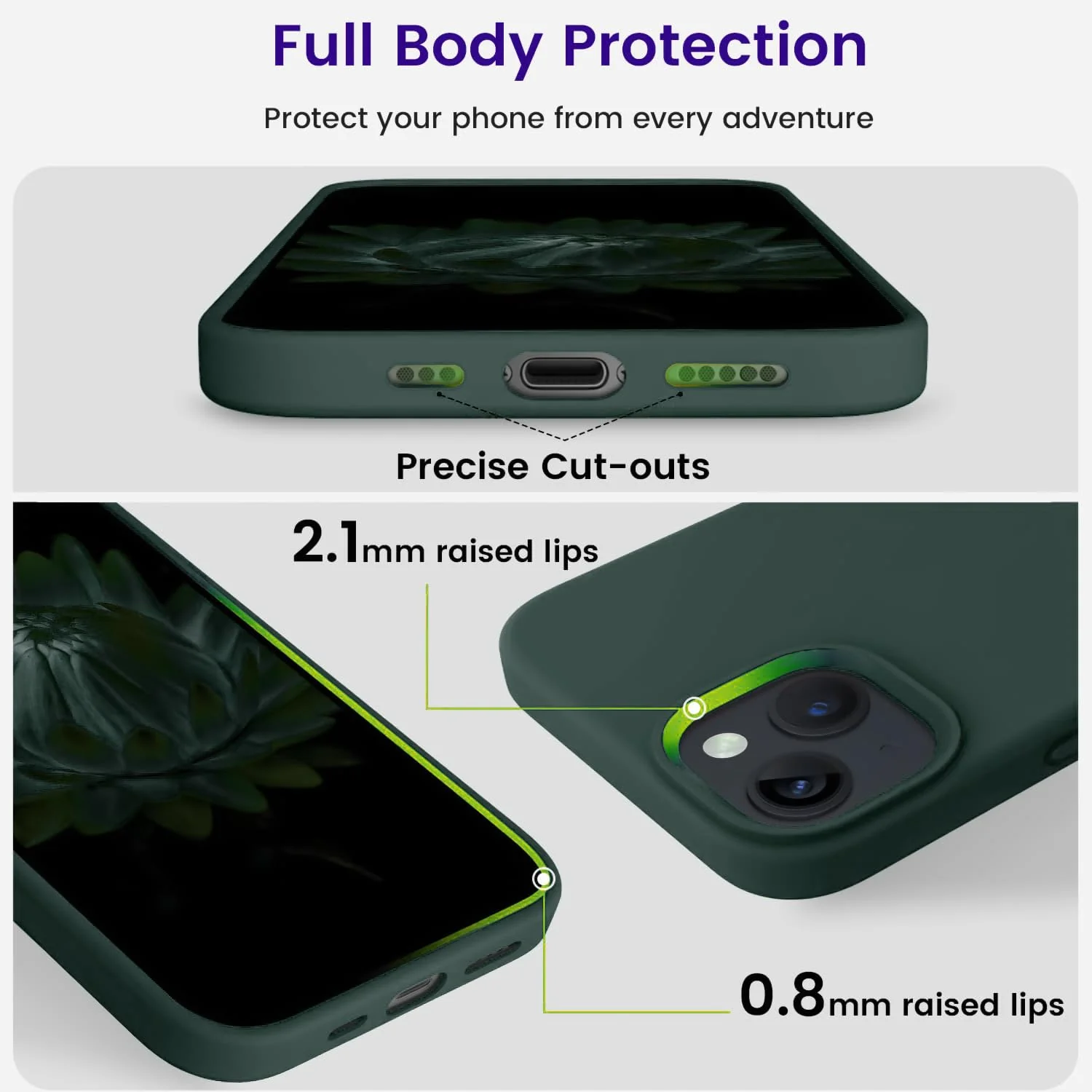 DL3 Mobilak Liquid Silicone Case for iPhone 15, Supports wireless charging, Shock-absorbing protection, Anti-fingerprint finish - Green