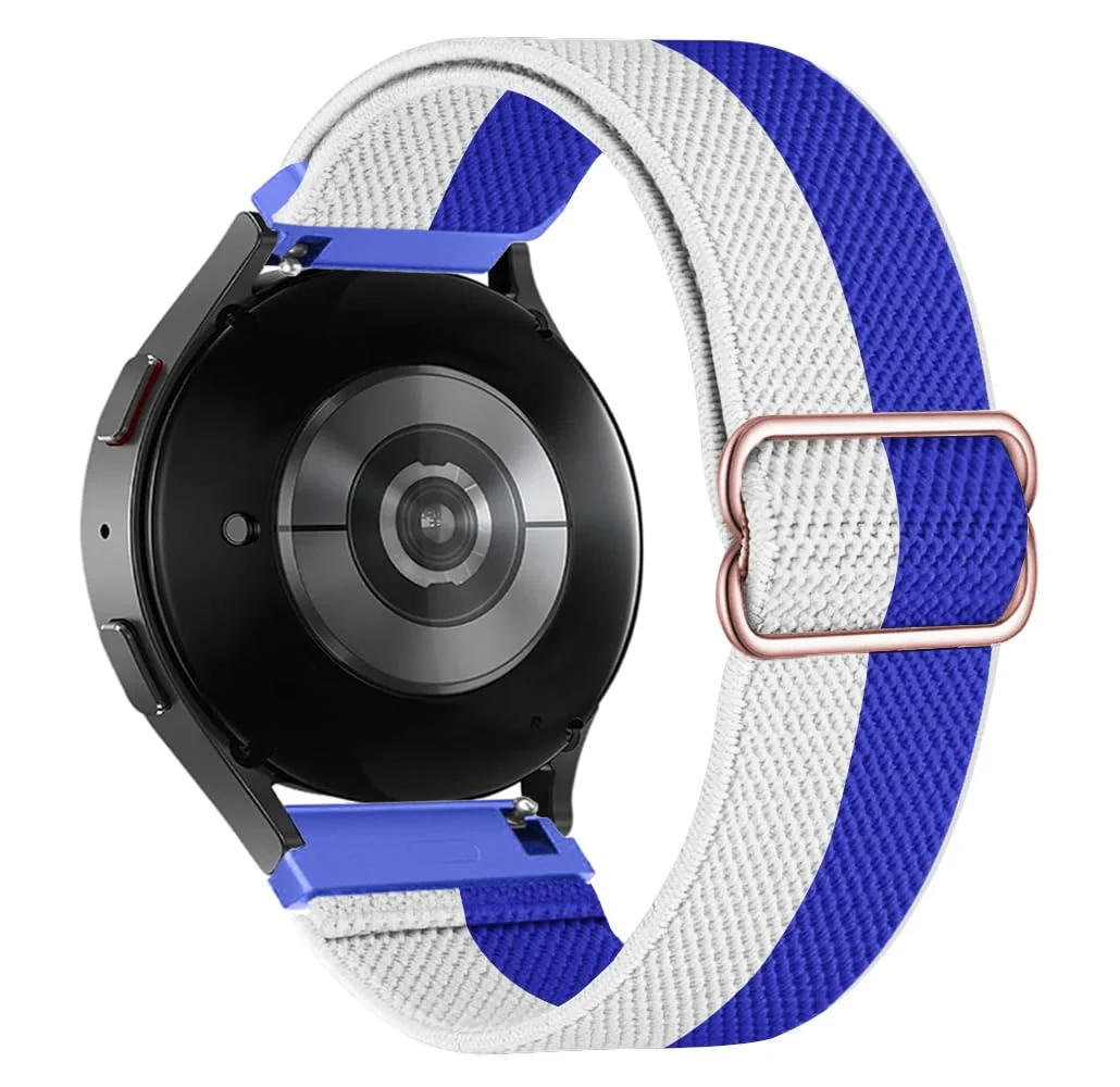 DL3 Mobilak Strap Nylon Loop 20MM Band For Samsung Galaxy Watch 7/6/5/4 40mm 44mm/Watch 5 Pro 45mm/S2 classic/active 2 40mm 44mm/Amazfi GTS 2/2e/3/3 Pro/4/GTS 2 Mini/3 Mini/4 Mini/Bip 3 - Blue White