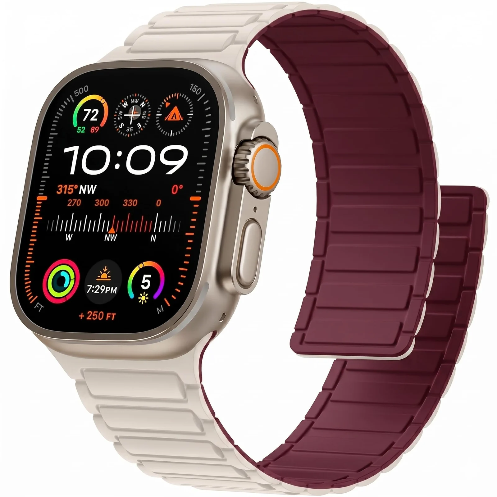 DL3 Mobilak Silicone Straps Compatible with Apple Watch Ultra Strap 49mm 46mm 45mm 44mm 42mm, Loop Band with Strong Magnetic Closure Designed for iWatch Ultra Ultra 2 Series 11 10 9 8 7 6 5 4 3 2 1 SE - Starlight/Wine Red