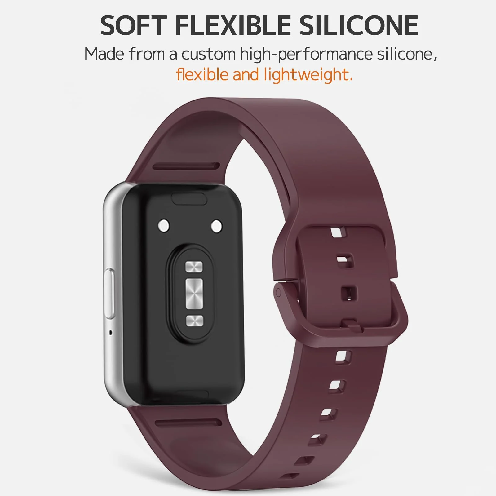 DL3 MOBILAK Silicone Bracelet for Samsung Galaxy Fit 3 Strap, Soft Silicone Sport Replacement Strap For Women/Men, Adjustable Waterproof Sports Band - Wine Red