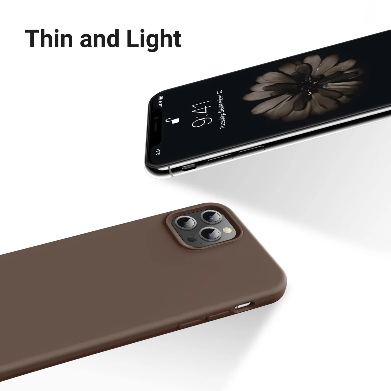 DL3 Mobilak Liquid Silicone Protective Case for iPhone 13 Pro (6.1 Inch) with Camera Protection and Microfiber Lining - Brown