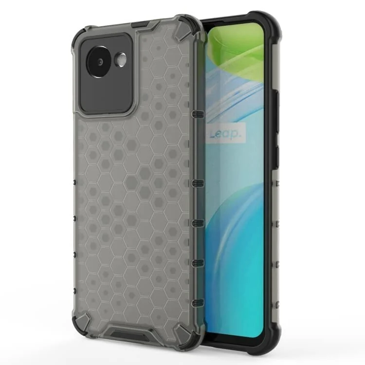DL3 Mobilak Honeycomb Protective Case for realme C30 / realme Narzo 50i, Shock-absorbing protection, Transparent design, Slim, lightweight profile - Black