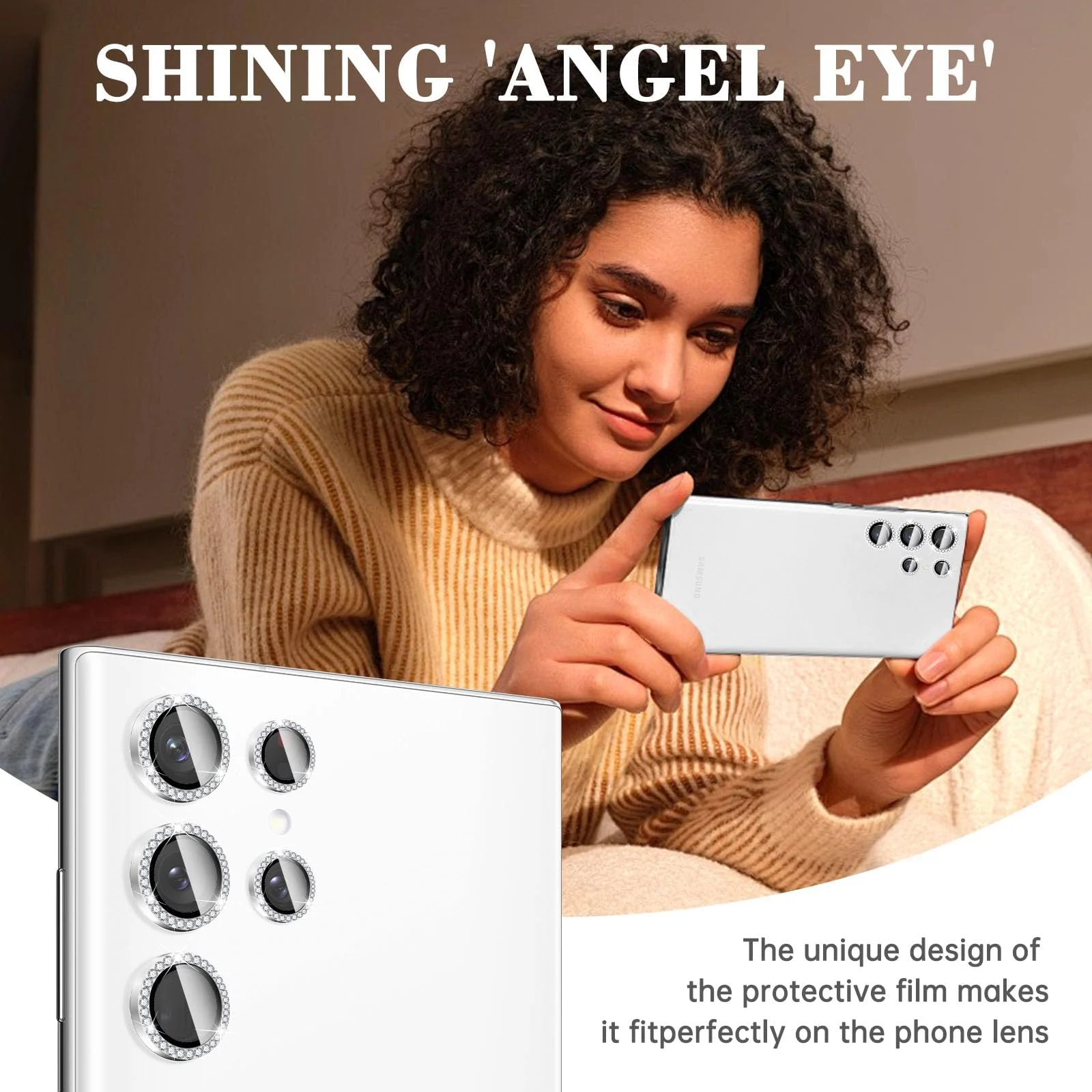 DL3 Mobilak Camera Lens Protector for Samsung Galaxy S23 Ultra, Camera protection, Shock-absorbing protection, Scratch-resistant surface - Diamond Silver