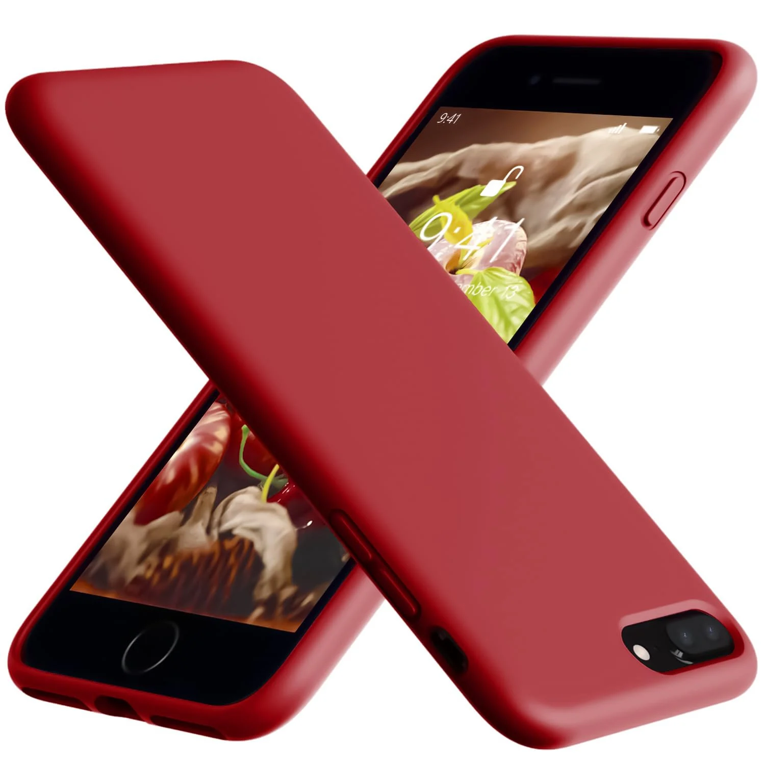 DL3 Mobilak Liquid Silicone Protective Case for iPhone 7 Plus / iPhone 8 Plus with Camera Protection and Microfiber Lining - Dark Red