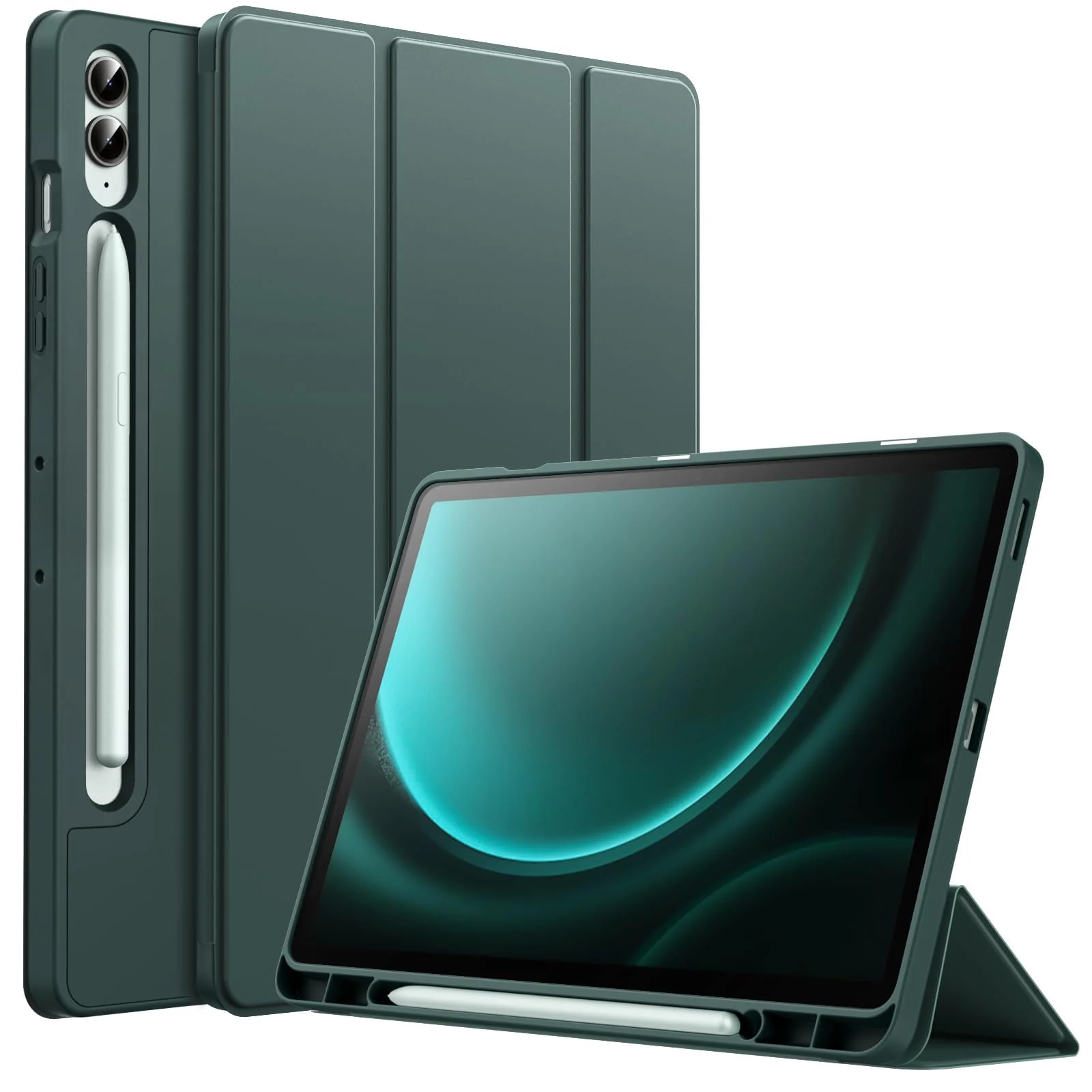 DL3 Mobilak Case for Samsung Galaxy Tab S9+ Plus/Galaxy Tab S9 FE+ Plus 12.4 Inch 2023 with S Pen Holder, Soft TPU Tri-Fold Stand Protective Tablet Cover, Auto Wake/Sleep - Green