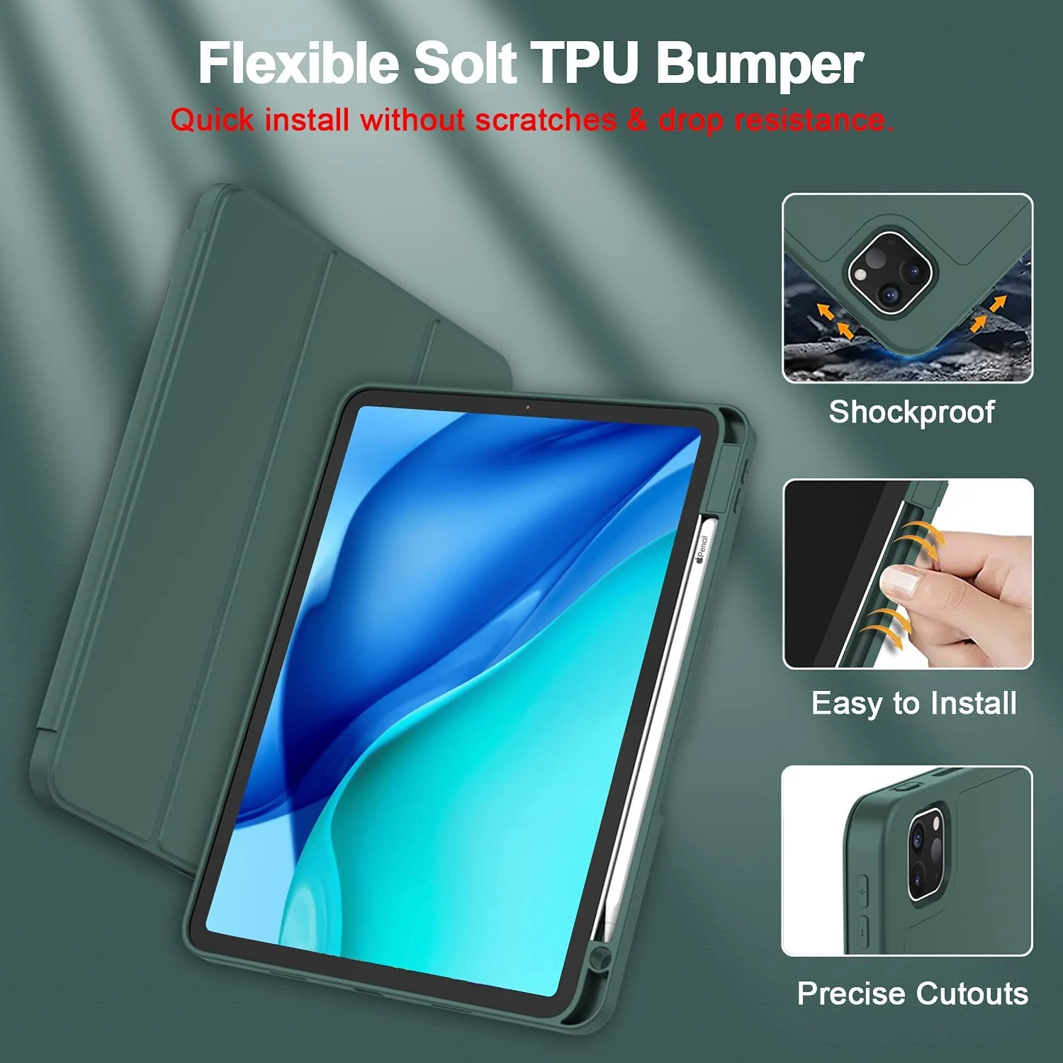 DL3 Mobilak Smart Case for Xiaomi Pad 5 / Xiaomi Mi Pad 5 Pro 11.0 inch 2021 with Pencil Holder, Soft TPU Smart Stand Back Cover Auto Wake/Sleep Feature - Green