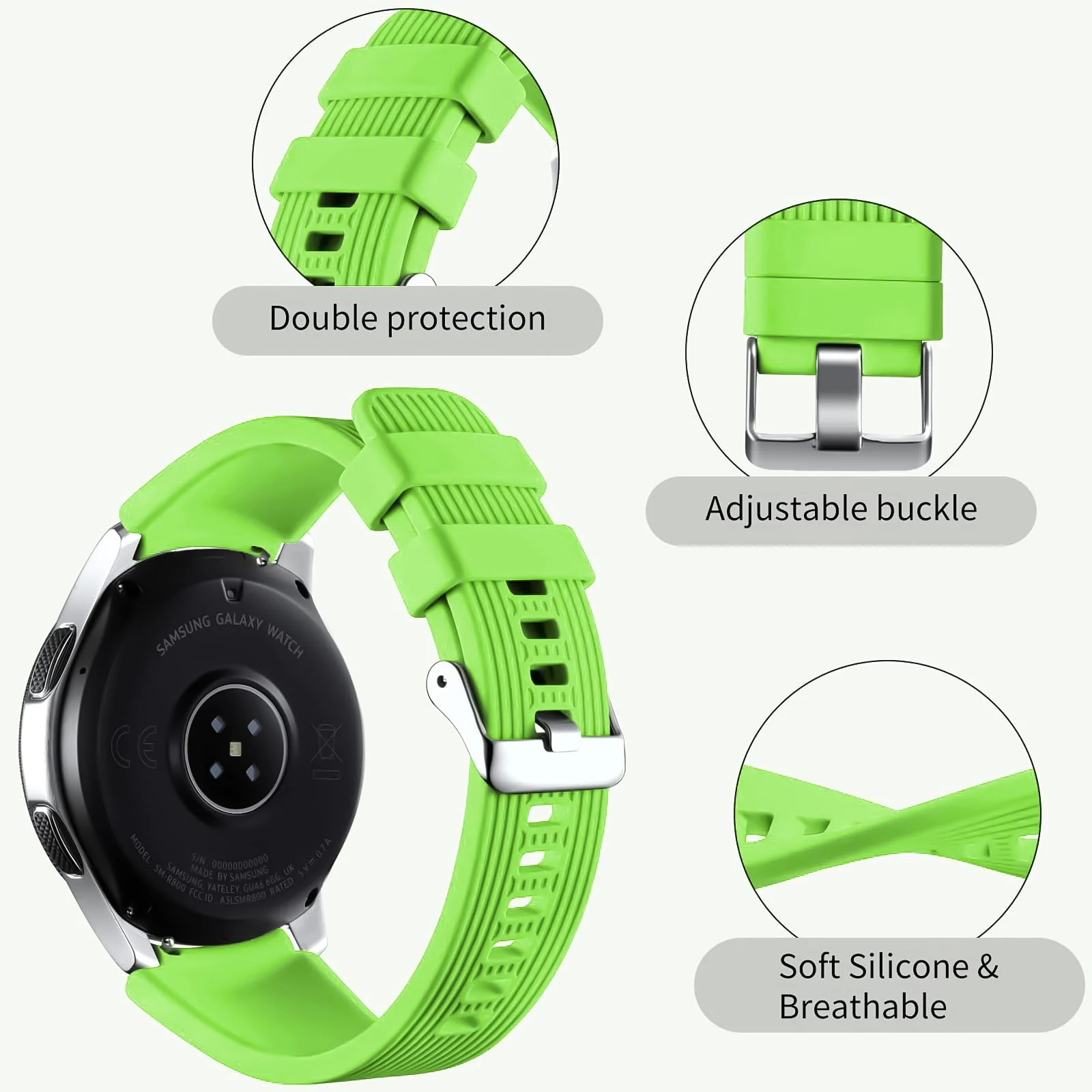 DL3 Mobilak Silicone Sport Band 22MM Xiaomi Redmi Watch 5 Active/5 Lite/Samsung Galaxy Watch 46mm/Watch 3 45mm/Gear S3/Huawei watch (GT6 GT5 GT4 GT3 GT2 GT 46MM)/GT2E/GT5 Pro/GT 6 Pro/Amazfit GTR 3/4 - Neon Green