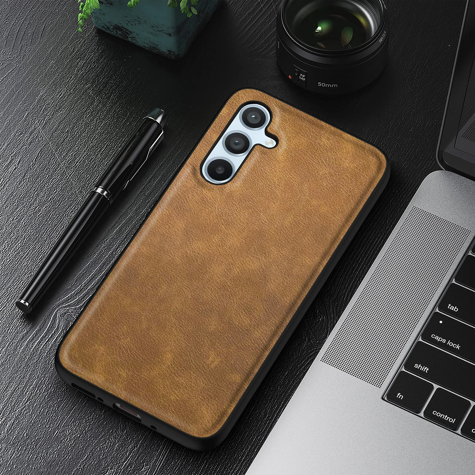 DL3 Mobilak Faux Leather Protective Case for Samsung Galaxy A54 5G with Camera Protection and Shockproof Design - Brown