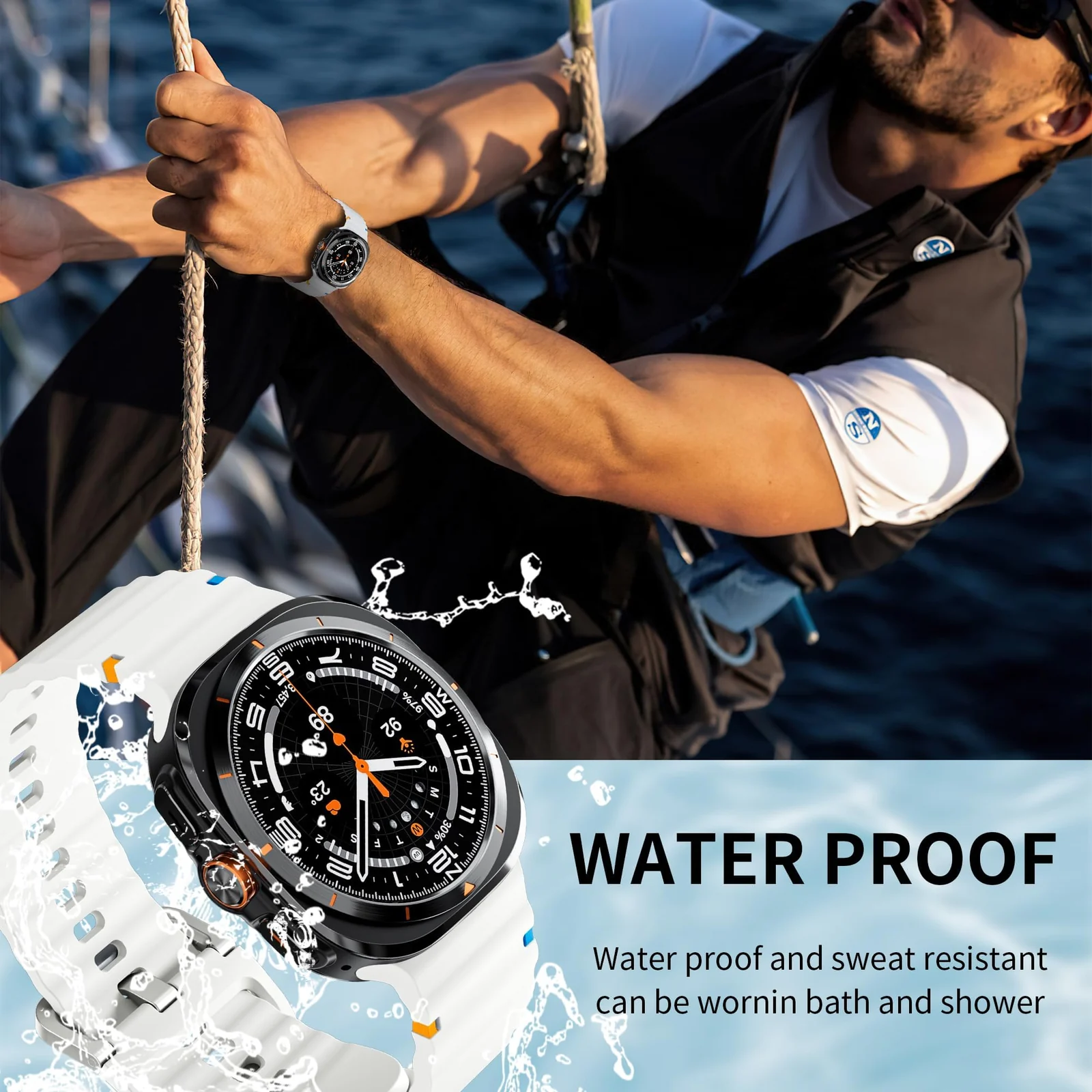 DL3 Mobilak Sport Strap for Samsung Galaxy Watch 8 Straps 40mm 44mm/8 Classic Bands 46mm Men Women, One Click No Gap Waterproof Soft Silicone Sport Band for Samsung Watch 8/8 Classic Strap - White