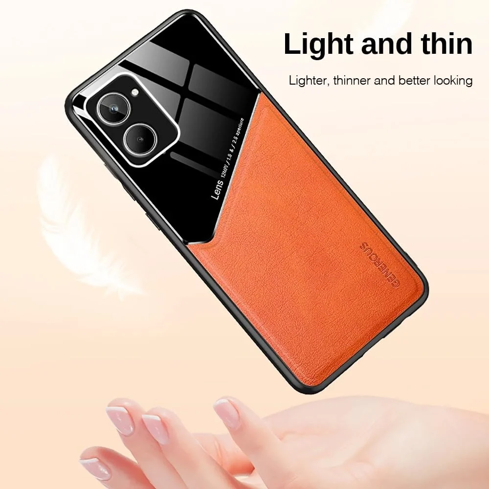 DL3 Mobilak Leather and PC Protective Case for Samsung Galaxy A05, Built-in magnetic car-mount support, Shock-absorbing protection, Raised edges around the screen and camera - Orange