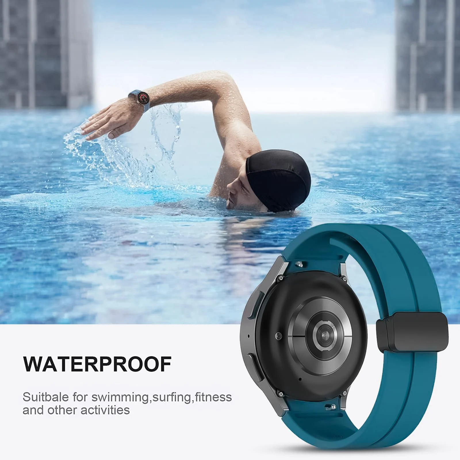 DL3 Mobilak Strap Compatible with Samsung Galaxy Watch 7 FE 6 5 4 Strap 40mm 44mm/Watch 6 Classic 43mm 47mm/5 Pro 45mm/4 Classic 42mm 46mm, No Gap Magnetic Clasp Silicone Band - Rock Green