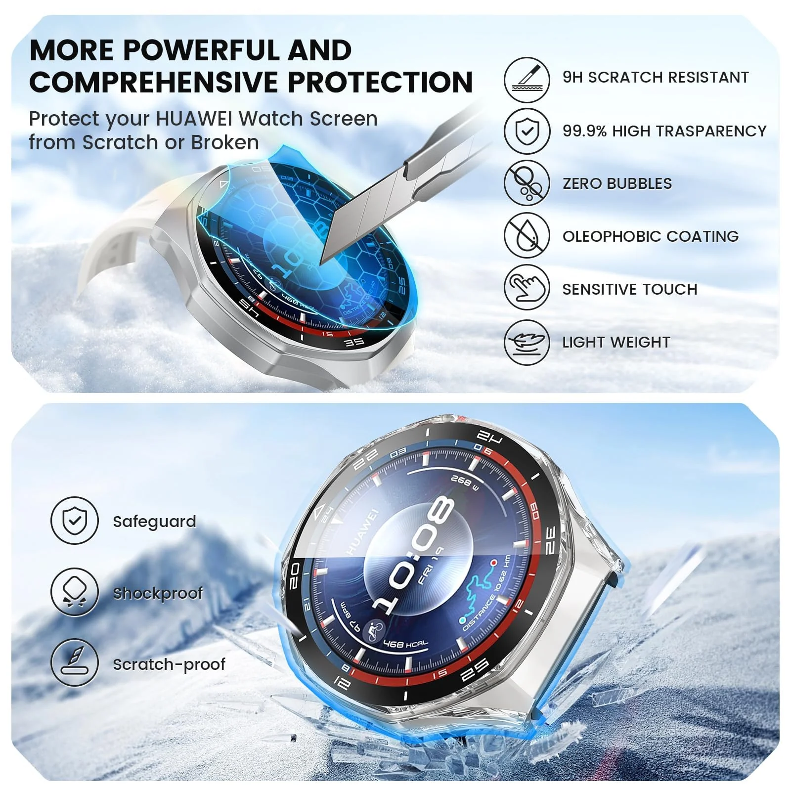 DL3 Mobilak Protective Case for Huawei Watch GT 6 Pro 46mm, Hard PC Bumper Cover with Built-in Tempered Glass Screen Protector Shell Cover Full Coverage with Scale for GT6 Pro 46 mm - Silver