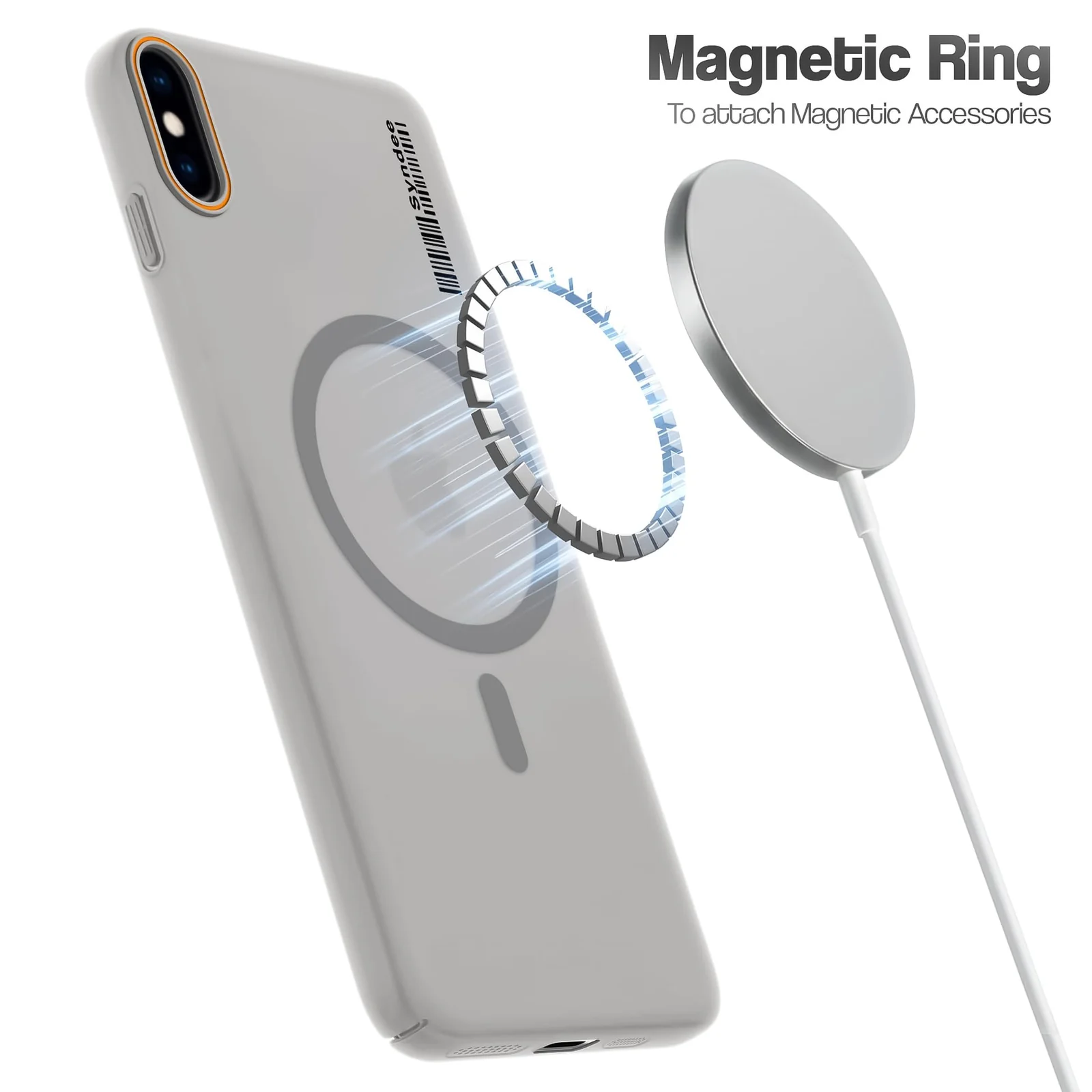 DL3 Mobilak Matte MagSafe-Compatible Magnetic Case for iPhone X / iPhone XS with Camera Protection and Ring Holder - Gray