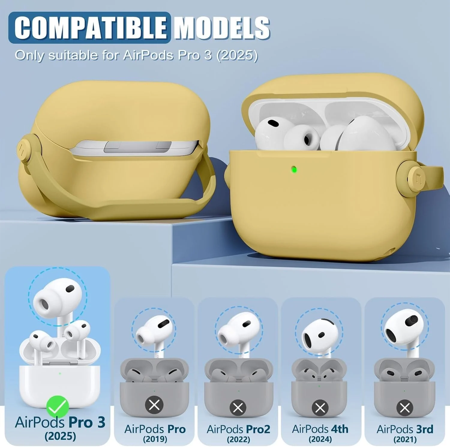 DL3 Mobilak Protective Case for AirPods Pro 3 (2025) [With Closure Lid] [Front LED Visible] [With Wrist Strap] Skin Case Compatible with (2025) AirPods Pro 3 - Yellow