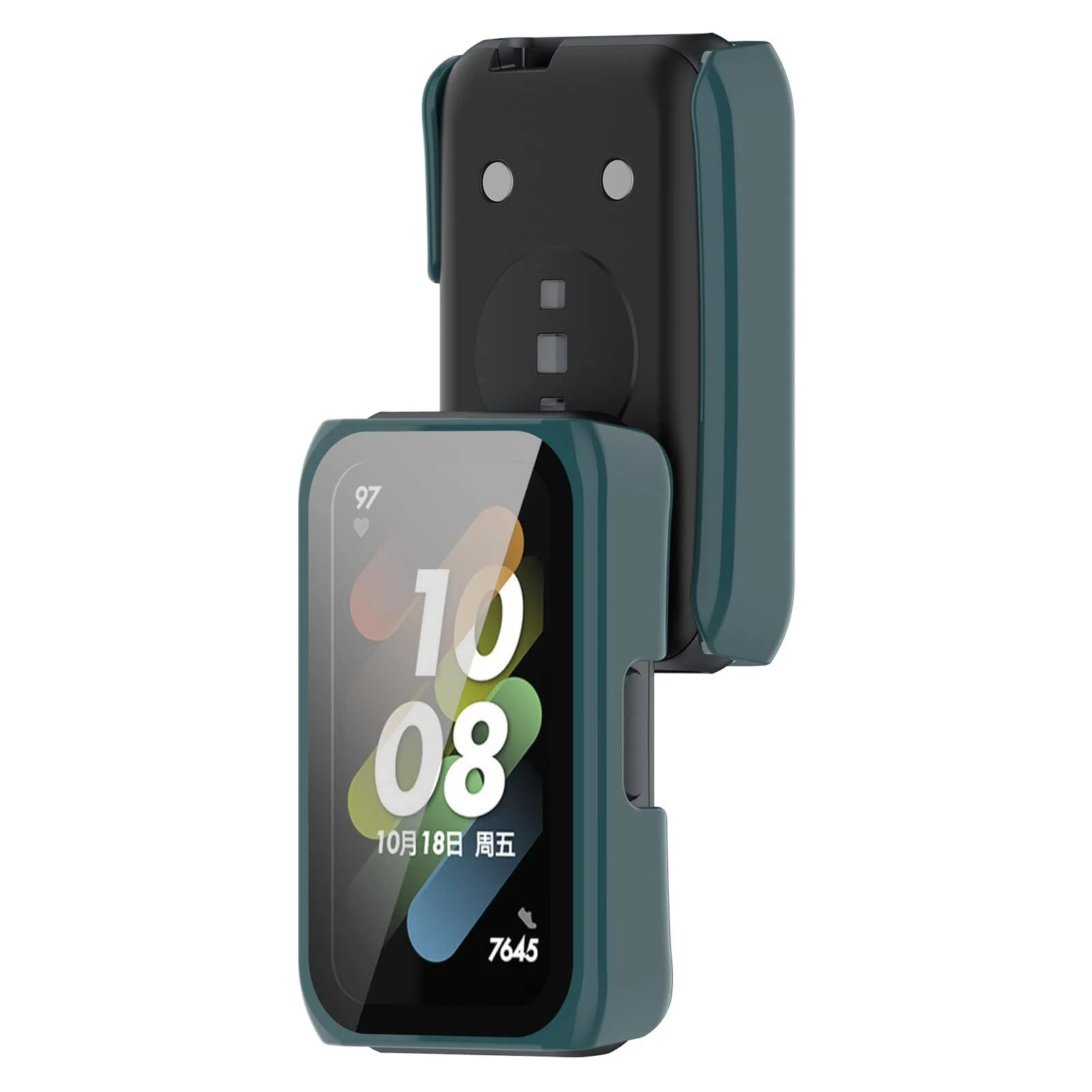 DL3 MOBILAK Full-Coverage Watch Case with Tempered Glass for Huawei Band 6 / Honor Band 6 / Band 7, Green