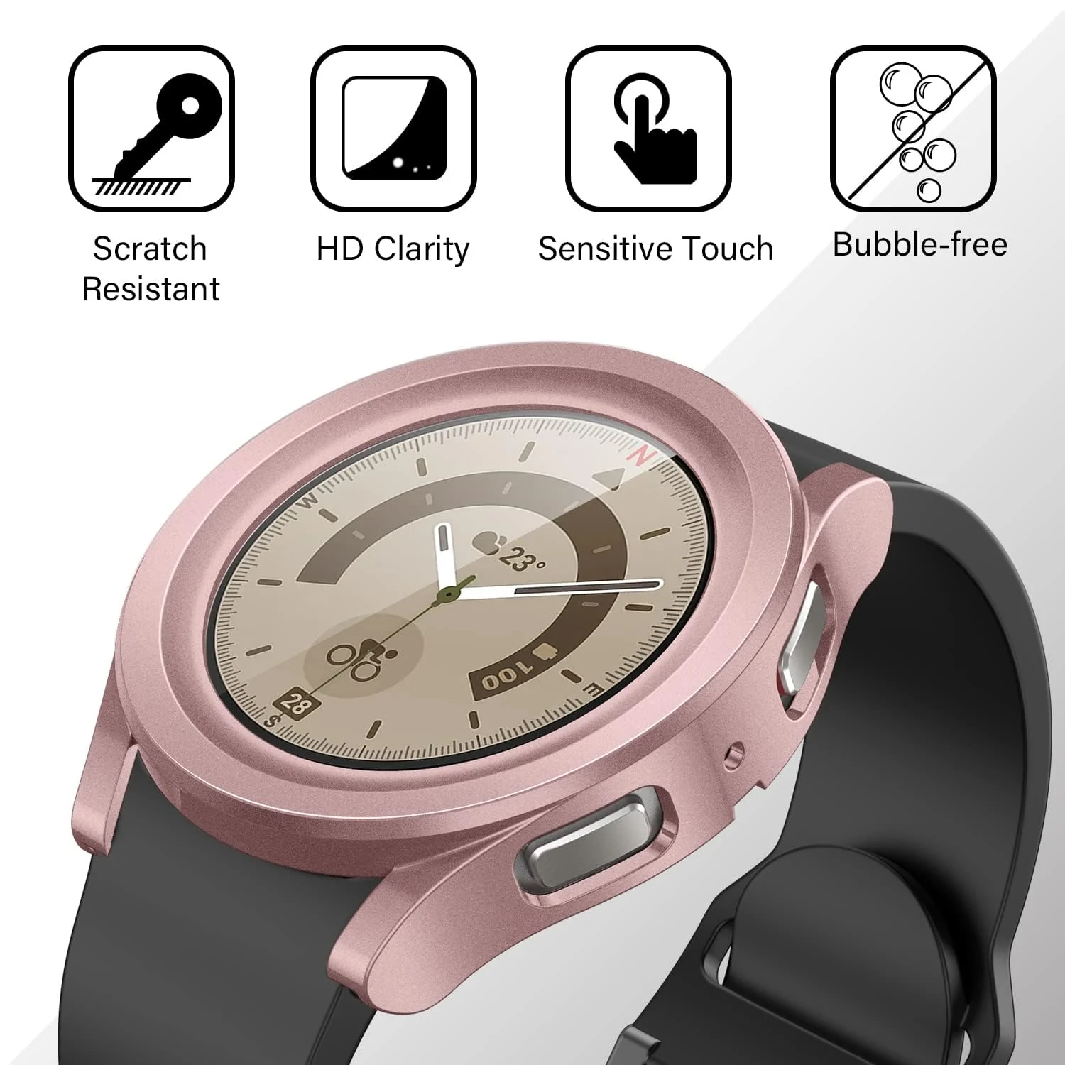 DL3 Mobilak Protective Case Compatible with Samsung Galaxy Watch 5 Pro 45mm 9H Hardness PC Case Bumper Full Slim Protective Cover with Tempered Glass For Samsung Galaxy Watch5 Pro 45mm (Rose Gold)