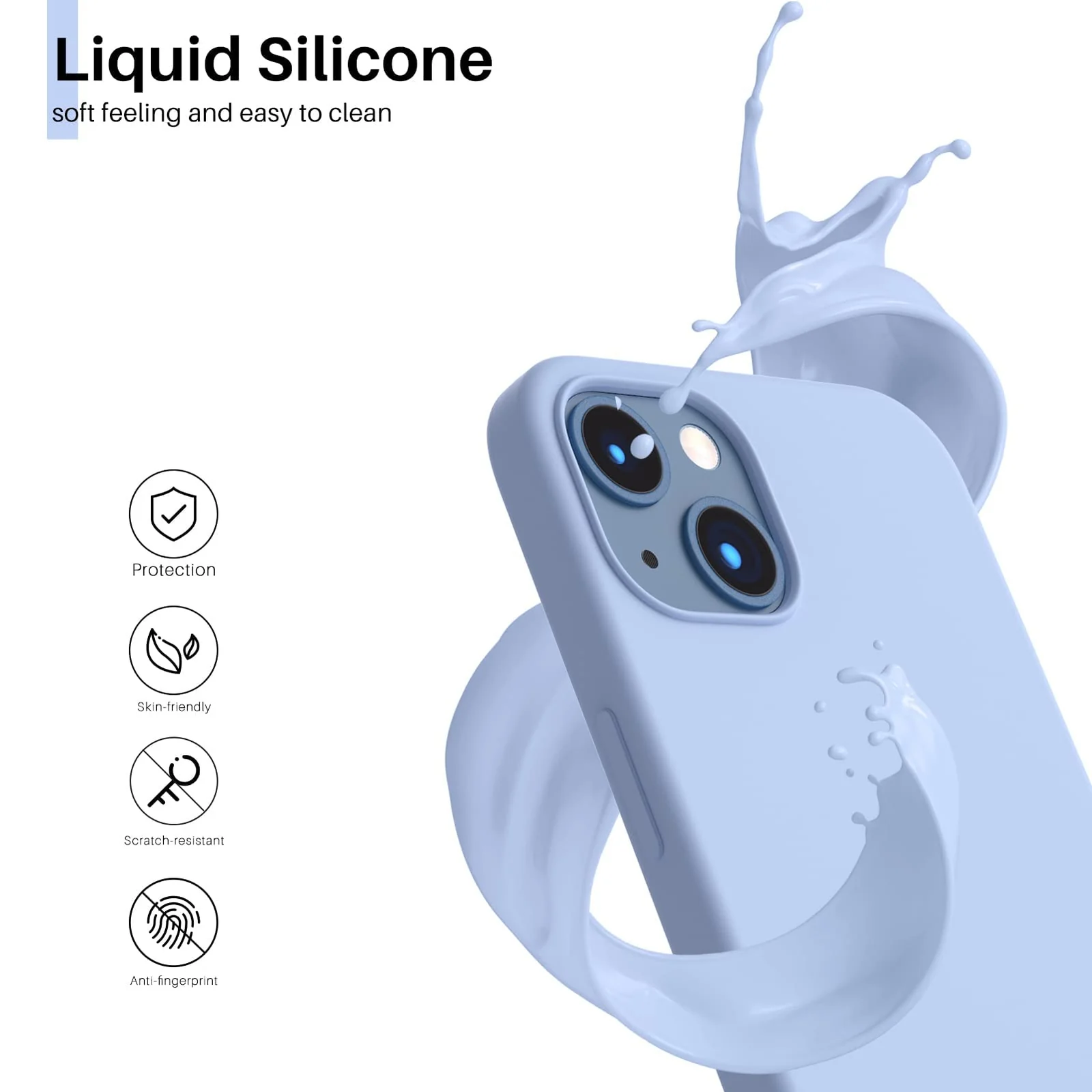 DL3 Mobilak Liquid Silicone Protective Case with Soft Microfiber Lining for iPhone 13 / iPhone 14 - Baby Blue