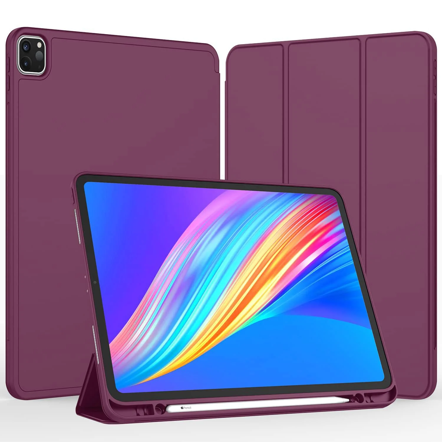 DL3 Mobilak iPad Pro 11 Inch Case 2022(4th Gen)/2021(3rd Gen)/2020(2nd Gen) with Pencil Holder, Smart Case [Support Touch ID and Auto Wake/Sleep] with Auto 2nd Gen Pencil Charging - Wine Red