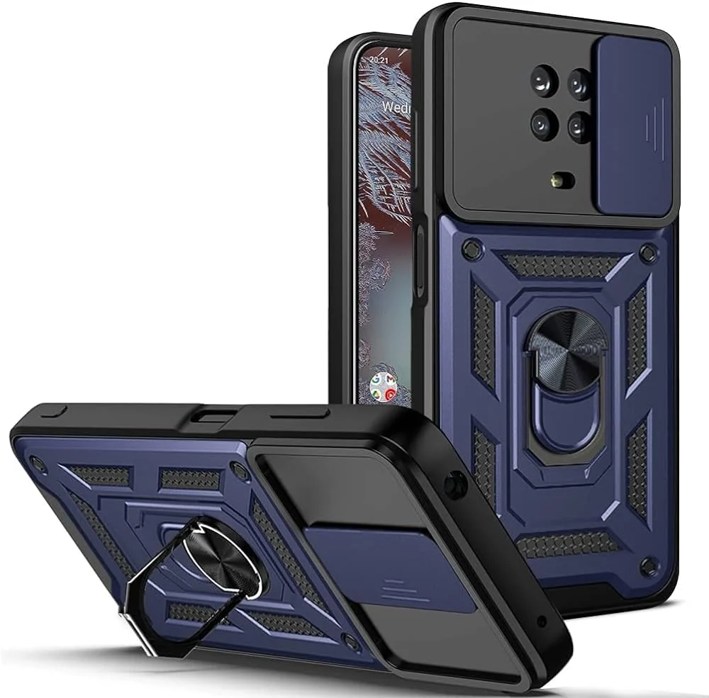 DL3 Mobilak Military-Grade Protective Case with Sliding Camera Cover, Metal Ring Kickstand and Magnetic Car-Mount Support for Nokia G20 / Nokia G10 - Blue