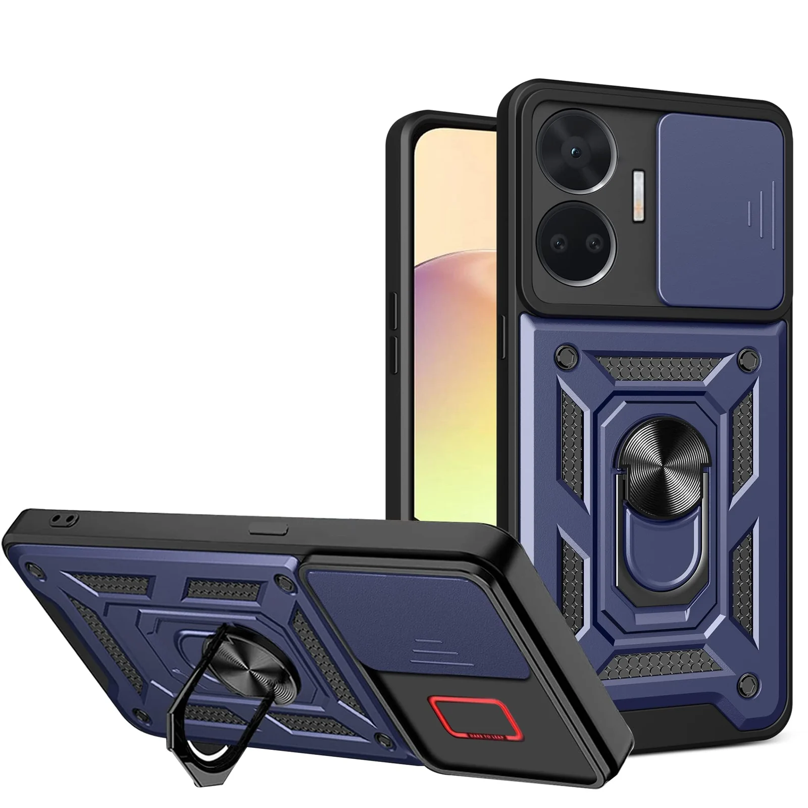 DL3 Mobilak Military-Grade Protective Case with Sliding Camera Cover, Metal Ring Kickstand and Magnetic Car-Mount Support for realme GT Neo 5 5G (Neo5) / realme GT3 - Blue