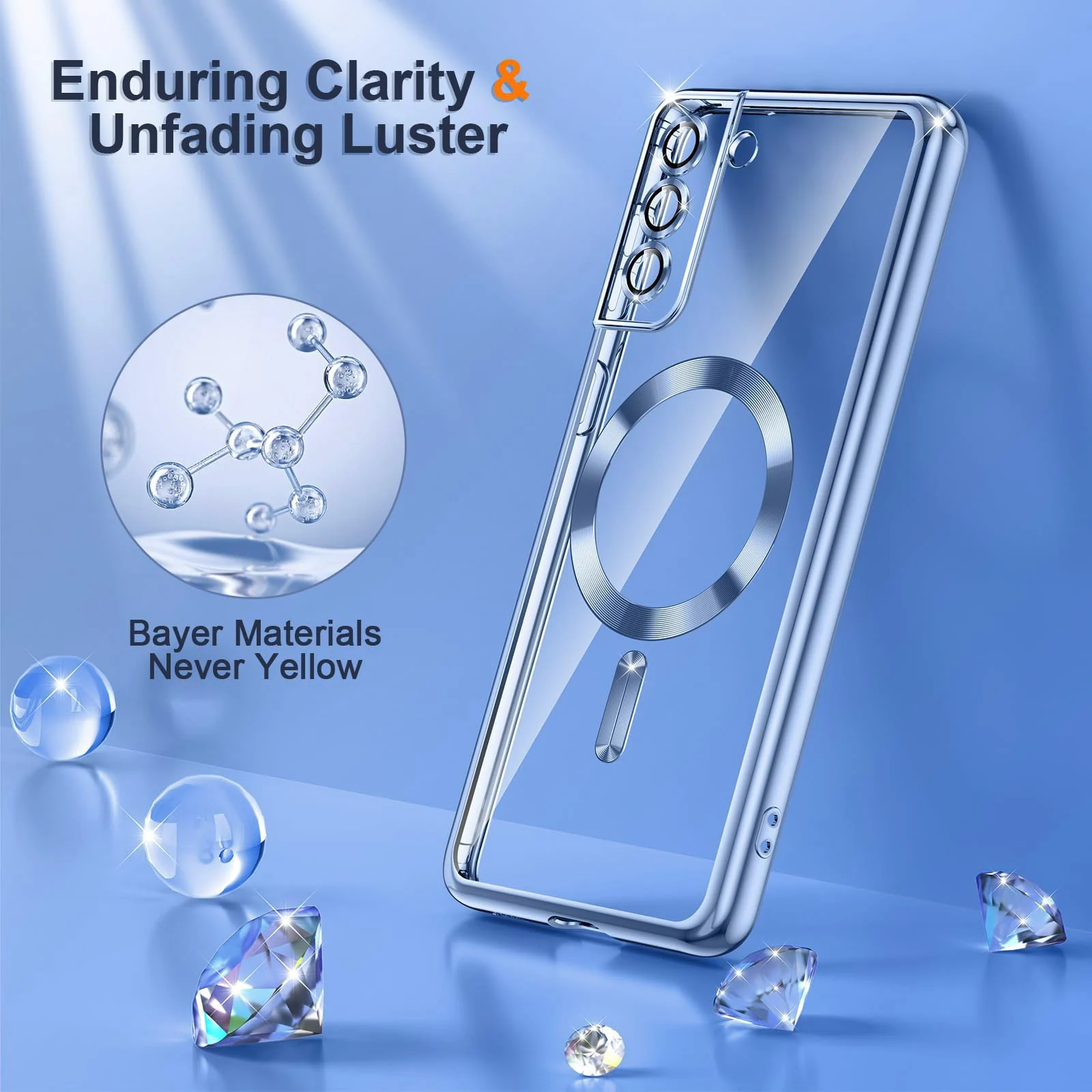 DL3 Mobilak Clear MagSafe-Compatible TPU Case and Camera Lens Protector for Samsung Galaxy S22 Plus - Sierra Blue