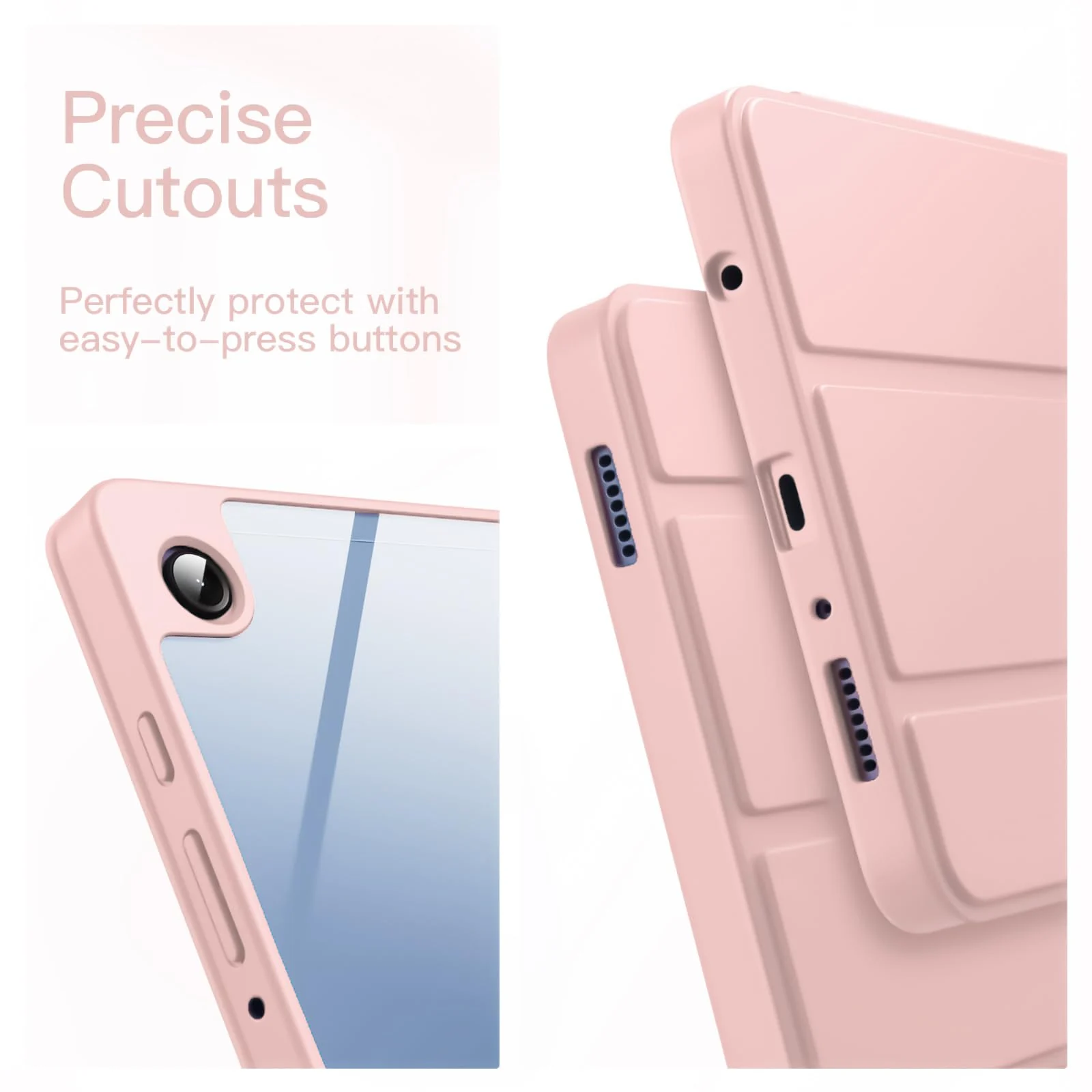 DL3 Mobilak Samsung Galaxy Tab A9 Cover Case 8.7 inch Tablet Cover [SM-X110/X115/X117] Case with Pen Holder, Soft TPU Back Trifold Stand Protective Smart Cover Flip, Auto Wake&Sleep - Pink