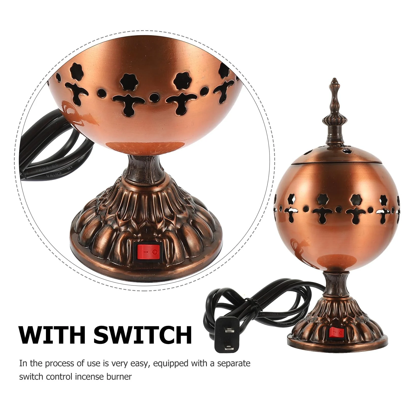 Mobigon Arabian Electric Incense Burners metal Vintage Arabic Burner, Middle Eastern Incense Holder- Electric Incense Burner Bakhoor Suitable For Arabian Oud, Home, Hotel Decor - H. Dark Brown