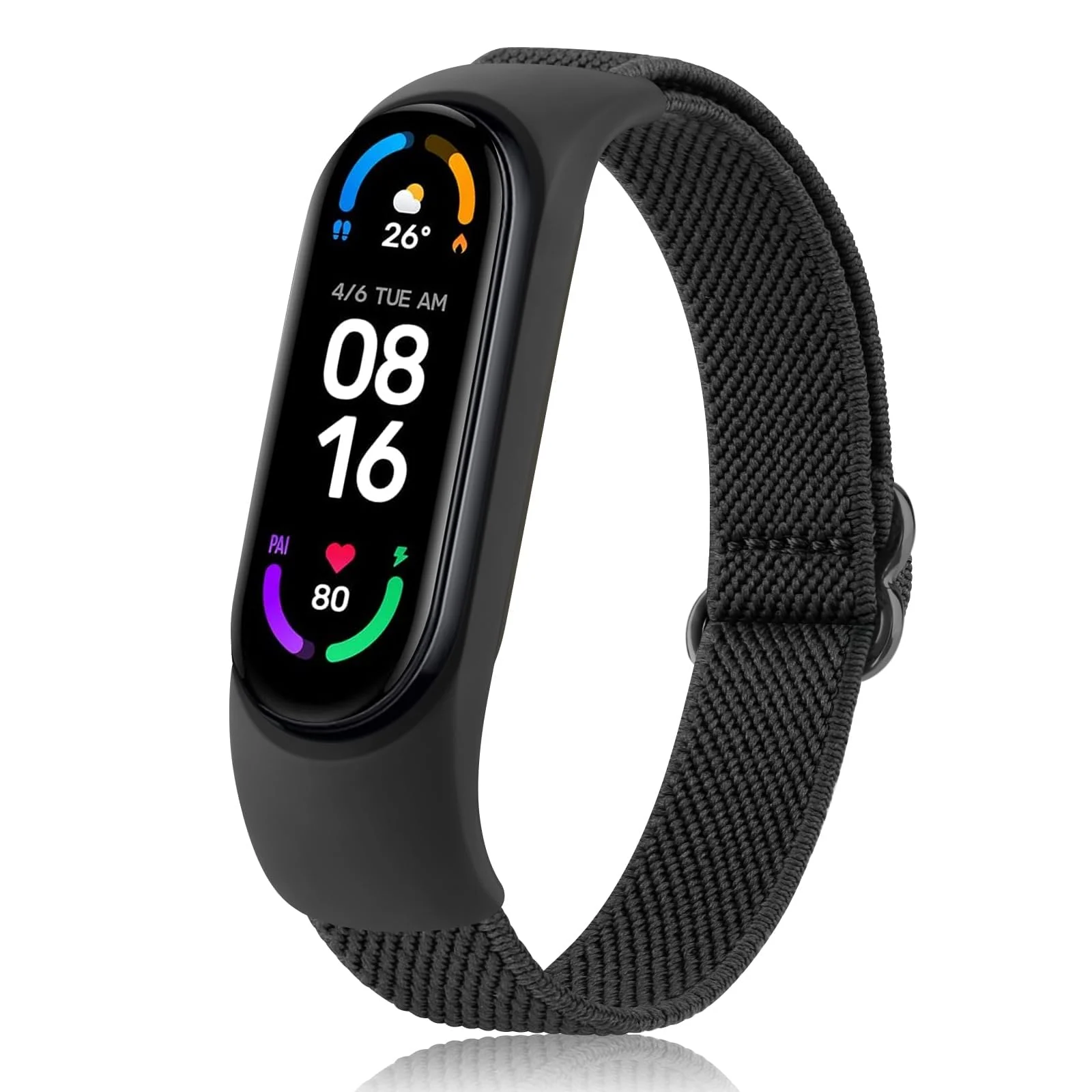 DL3 Mobilak Nylon Loop Stretchy Strap for Xiaomi Mi Band 7/Mi Band 6/Mi Band 5/Mi Band 4/Mi Band 3, Adjustable Elastic Sport Band for Mi Band 7 6 5 4 3, Strap Smart Watch Accessories - Black