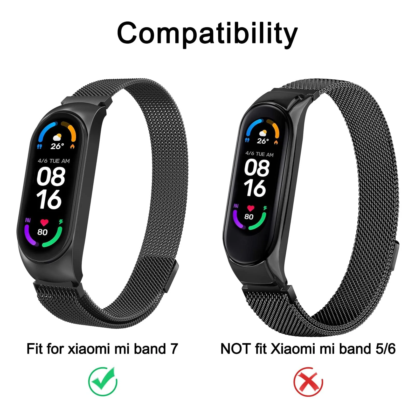 DL3 Mobilak Compatible with Xiaomi Mi Band 7 Strap for Women Men, Adjustable Stainless Steel Metal Replacement Strap Magnetic Metal Wristband, Straps Compatible with Mi Band 7 - Black