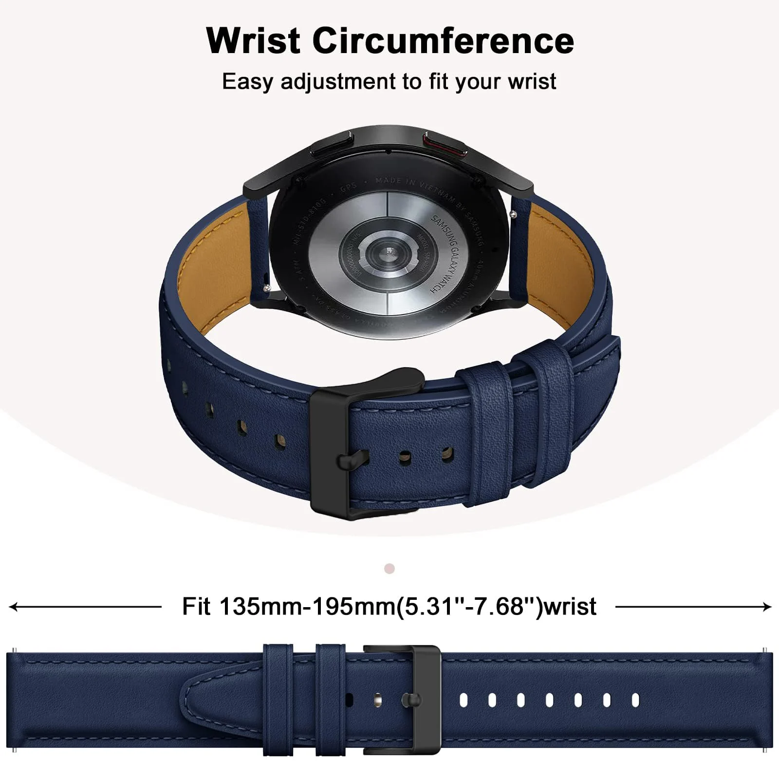DL3 Mobilak Strap Leather 22MM Band For Samsung Galaxy Watch 3 45mm/Watch 46mm/Gear S3/Huawei watch GT5 GT4 GT3 46MM/Watch 4/3/GT2E/GT2 Pro/GT 3 Pro/GT5 Pro/GT GT2 46MM/Amazfit GTR 4/3/3 Pro/2/2e - Dark Blue