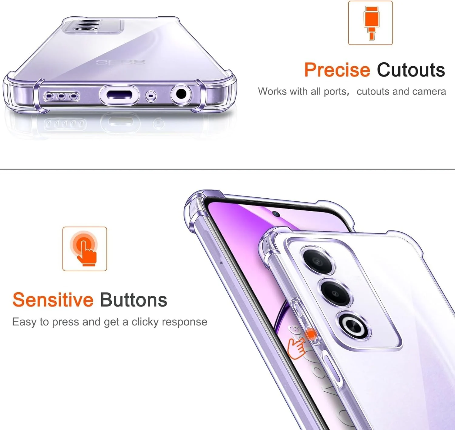DL3 Mobilak Case Compatible with OPPO A80 5G, Cover Silicone TPU Gorilla Anti-shock Protector Camera Shockproof Corners - Clear